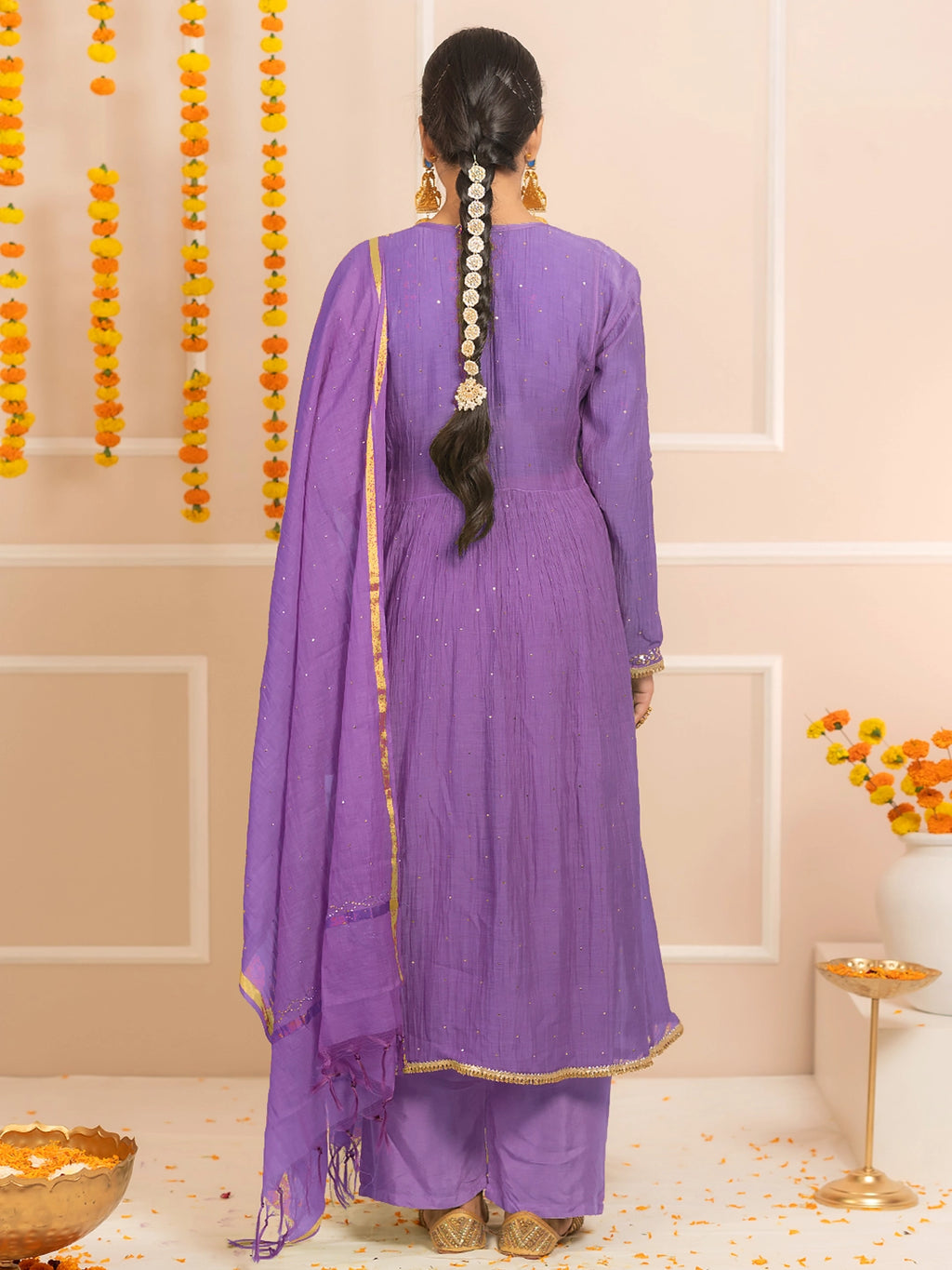 Purple Arzoo Mul Chanderi Chikankari Kurta Set