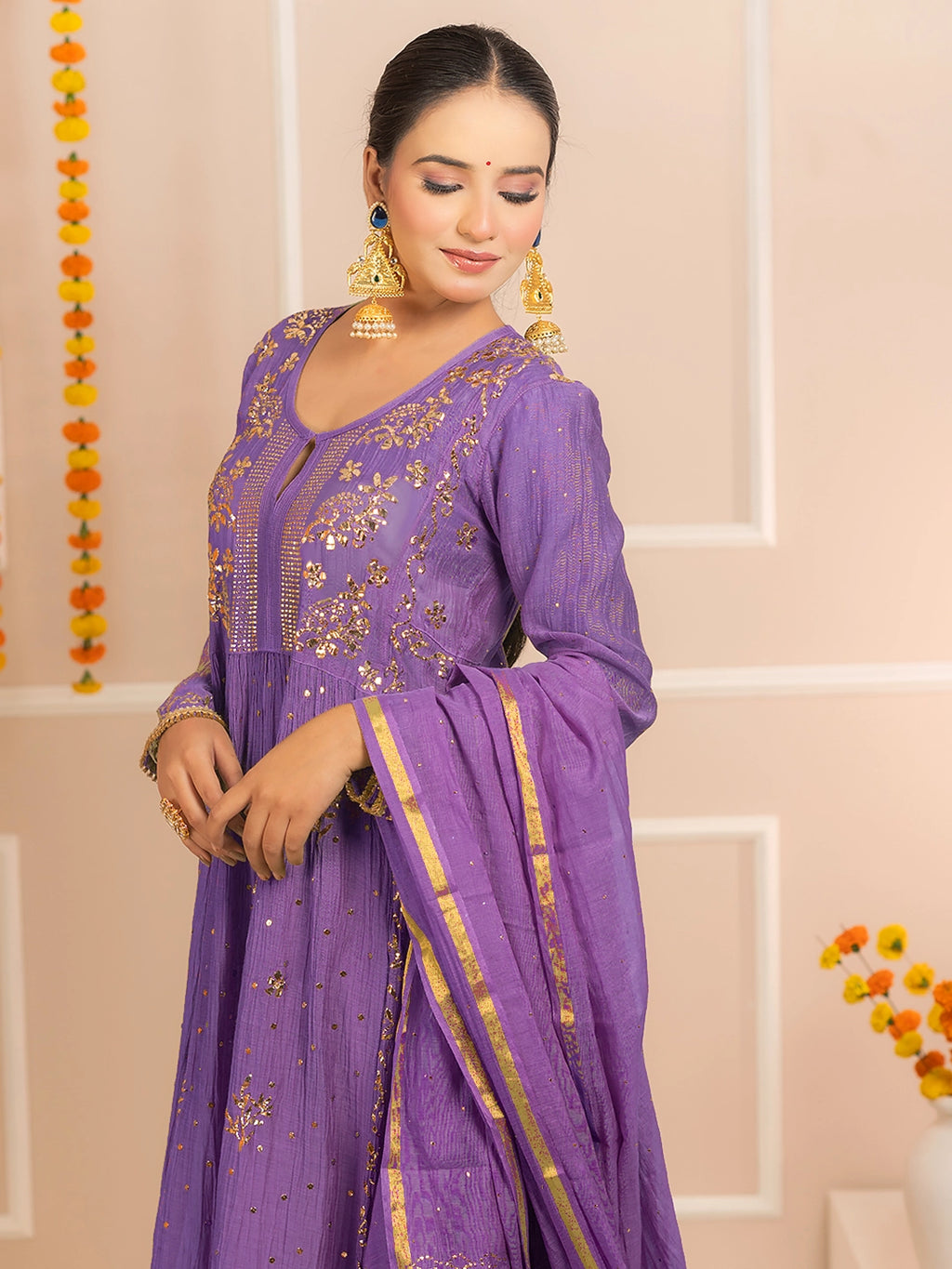 Purple Arzoo Mul Chanderi Chikankari Kurta Set