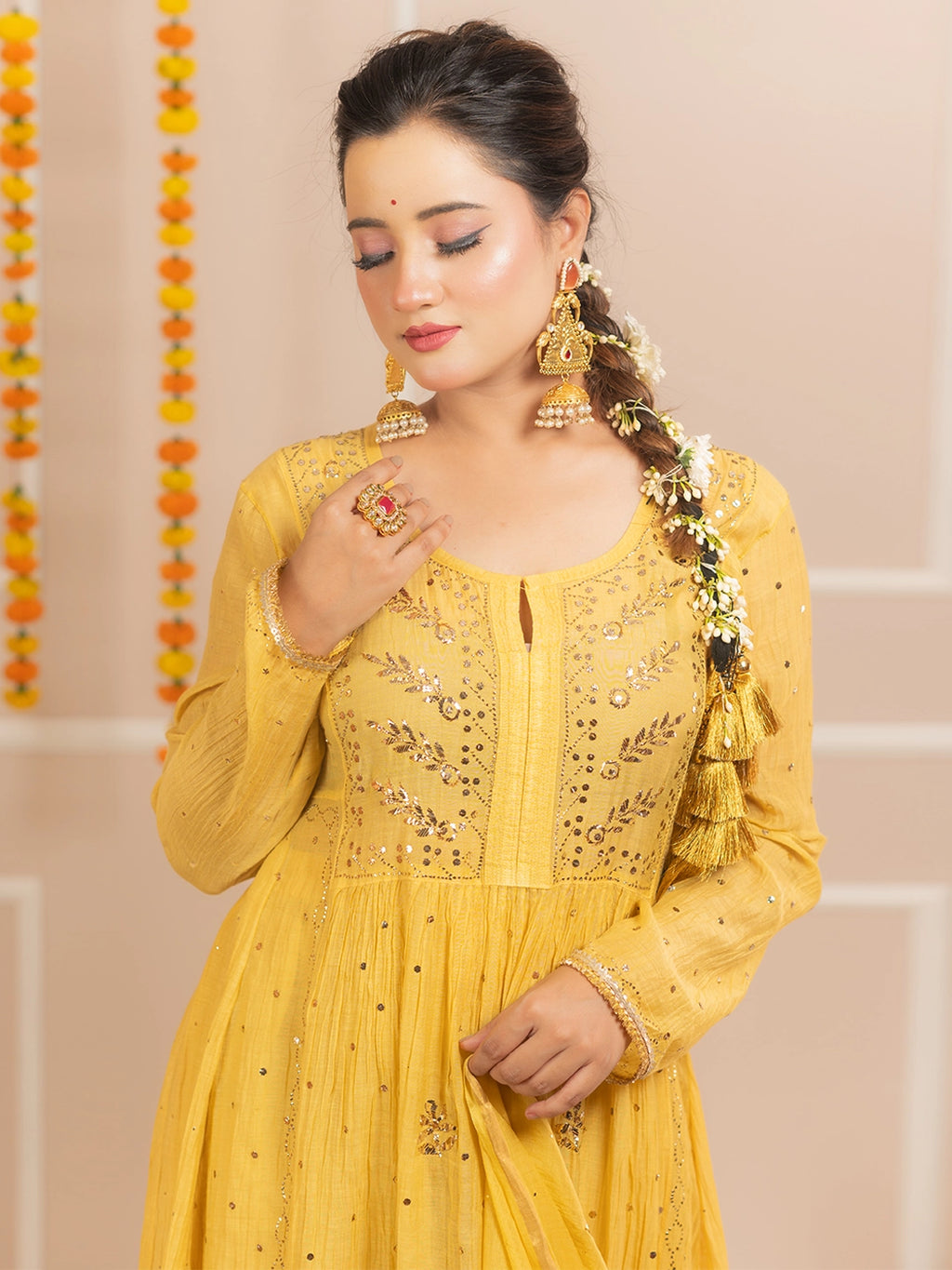 Yellow Arzoo Mul Chanderi Chikankari Kurta Set
