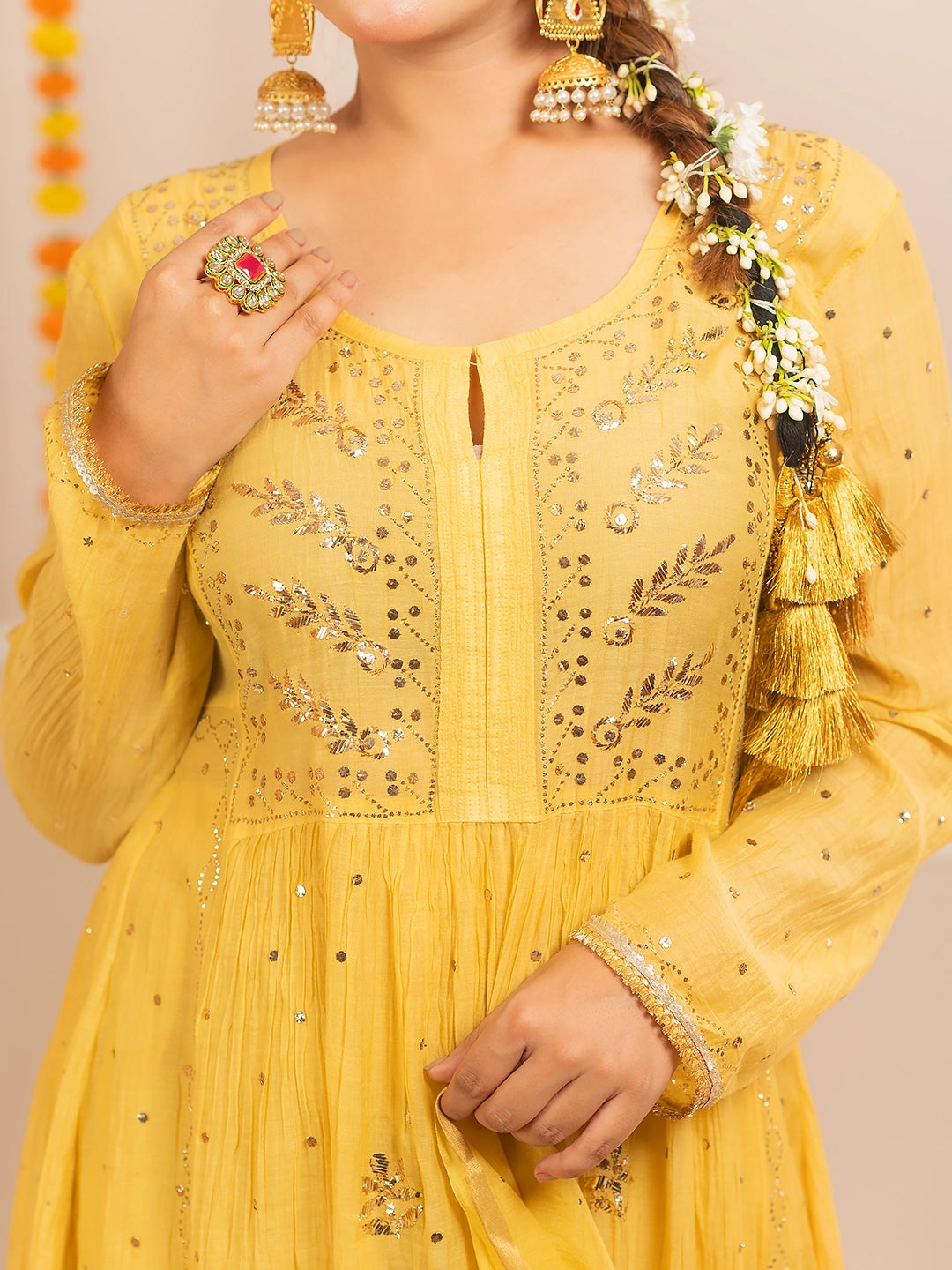 Yellow Arzoo Mul Chanderi Chikankari Kurta Set