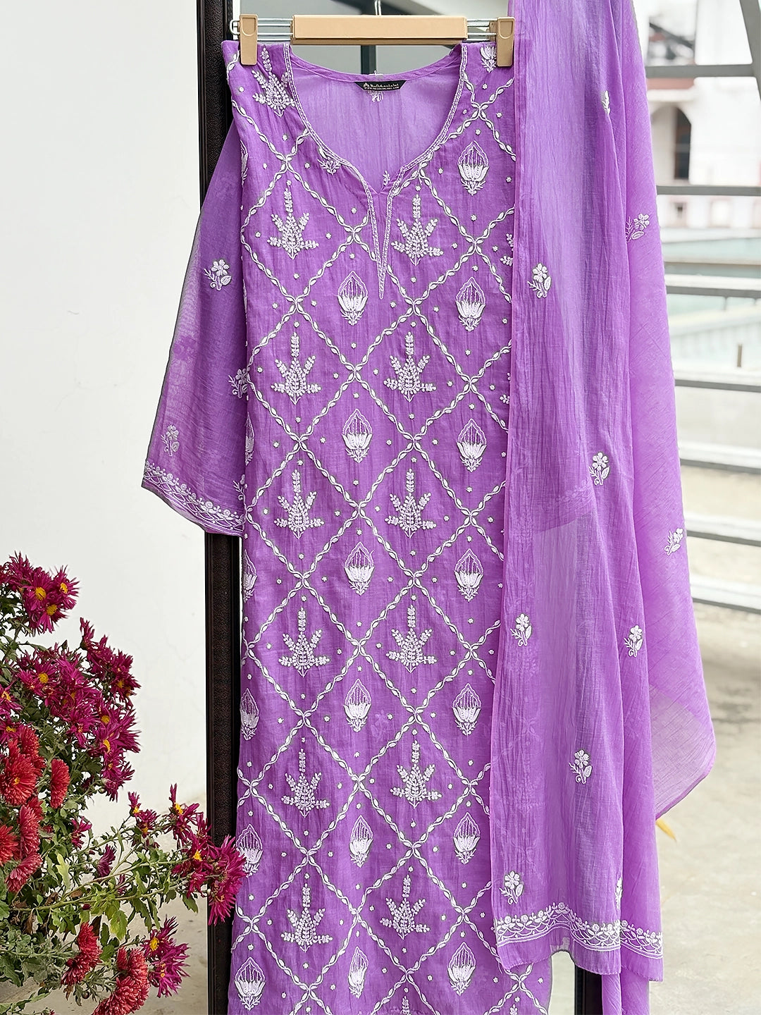 Rasik Chikankari Kurti Piece with Dupatta - Purple