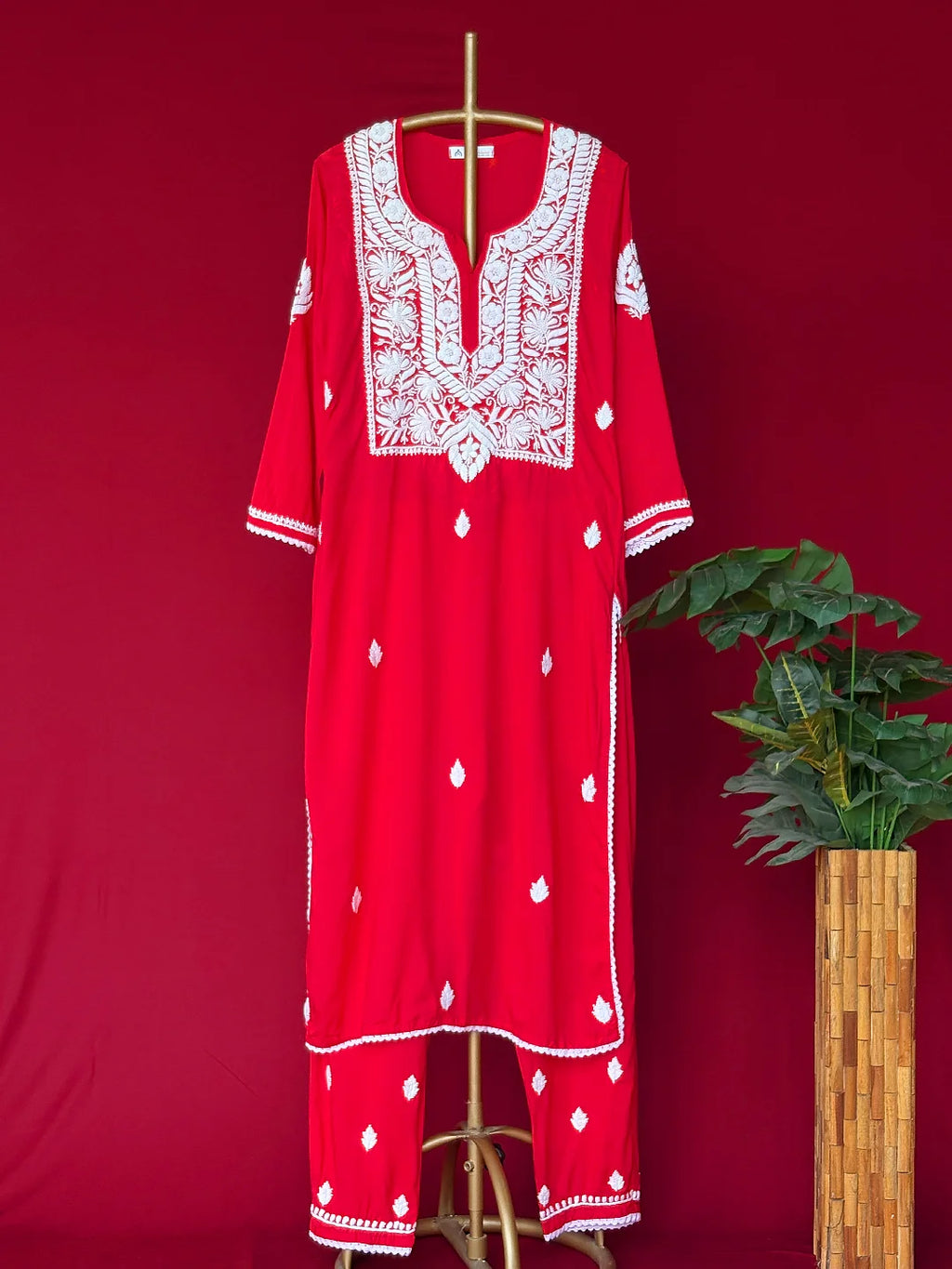 Red Adda Modal Chikankari Kurta Set
