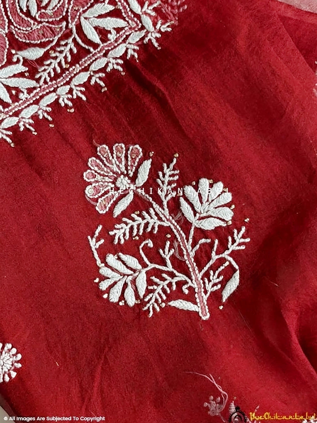 Safina Chikankari Kurti Piece with Dupatta - Red