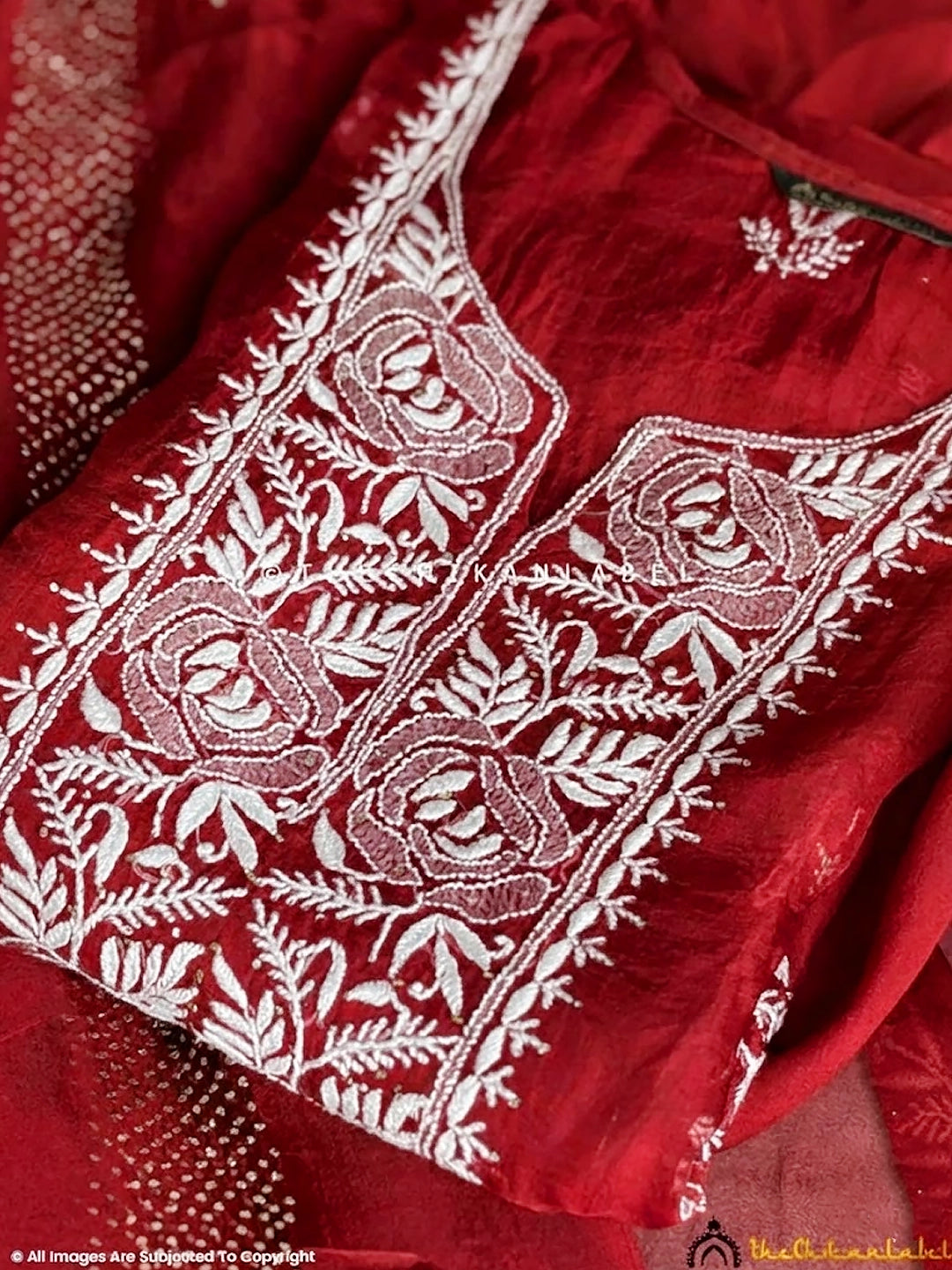 Safina Chikankari Kurti Piece with Dupatta - Red
