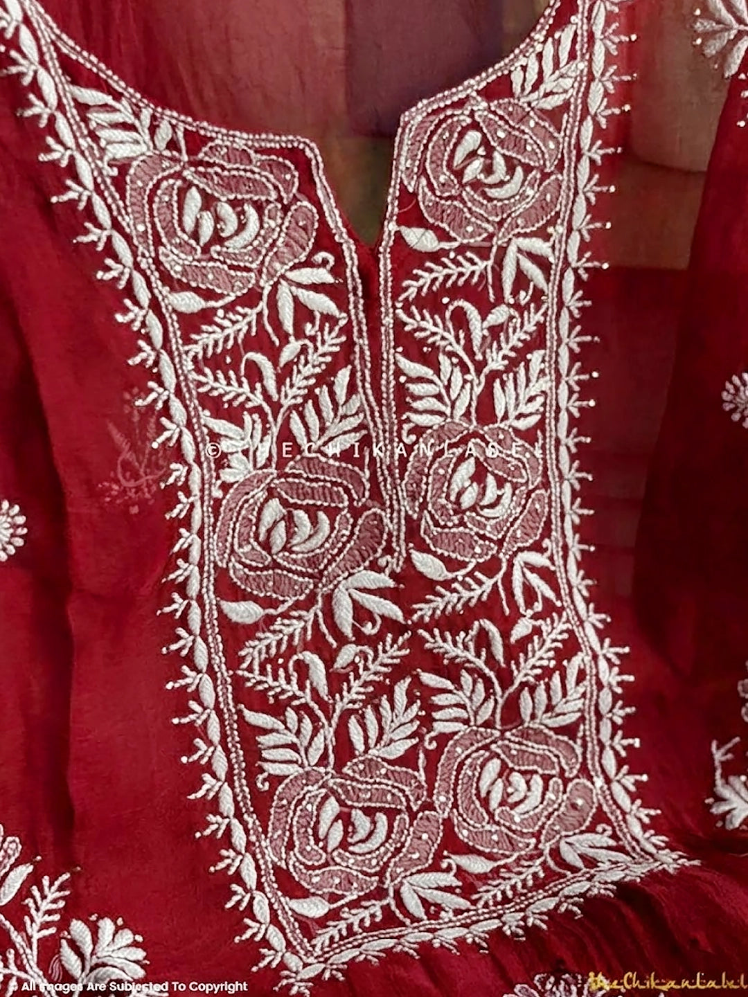 Safina Chikankari Kurti Piece with Dupatta - Red