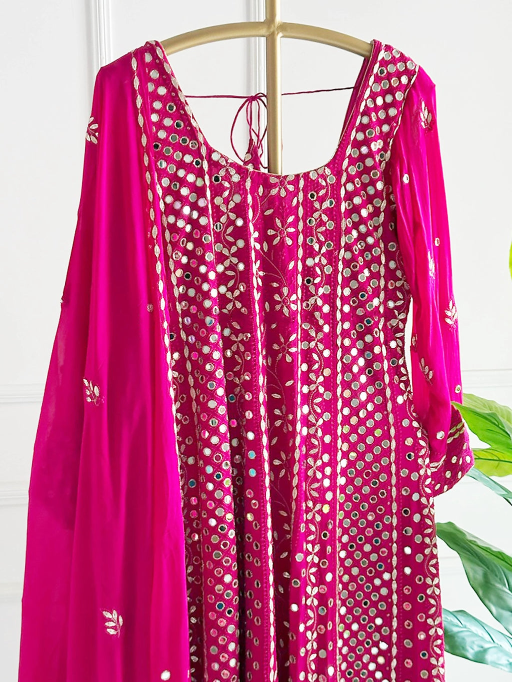 Rani Pink Sufiya Viscose Chikankari Anarkali With Dupatta