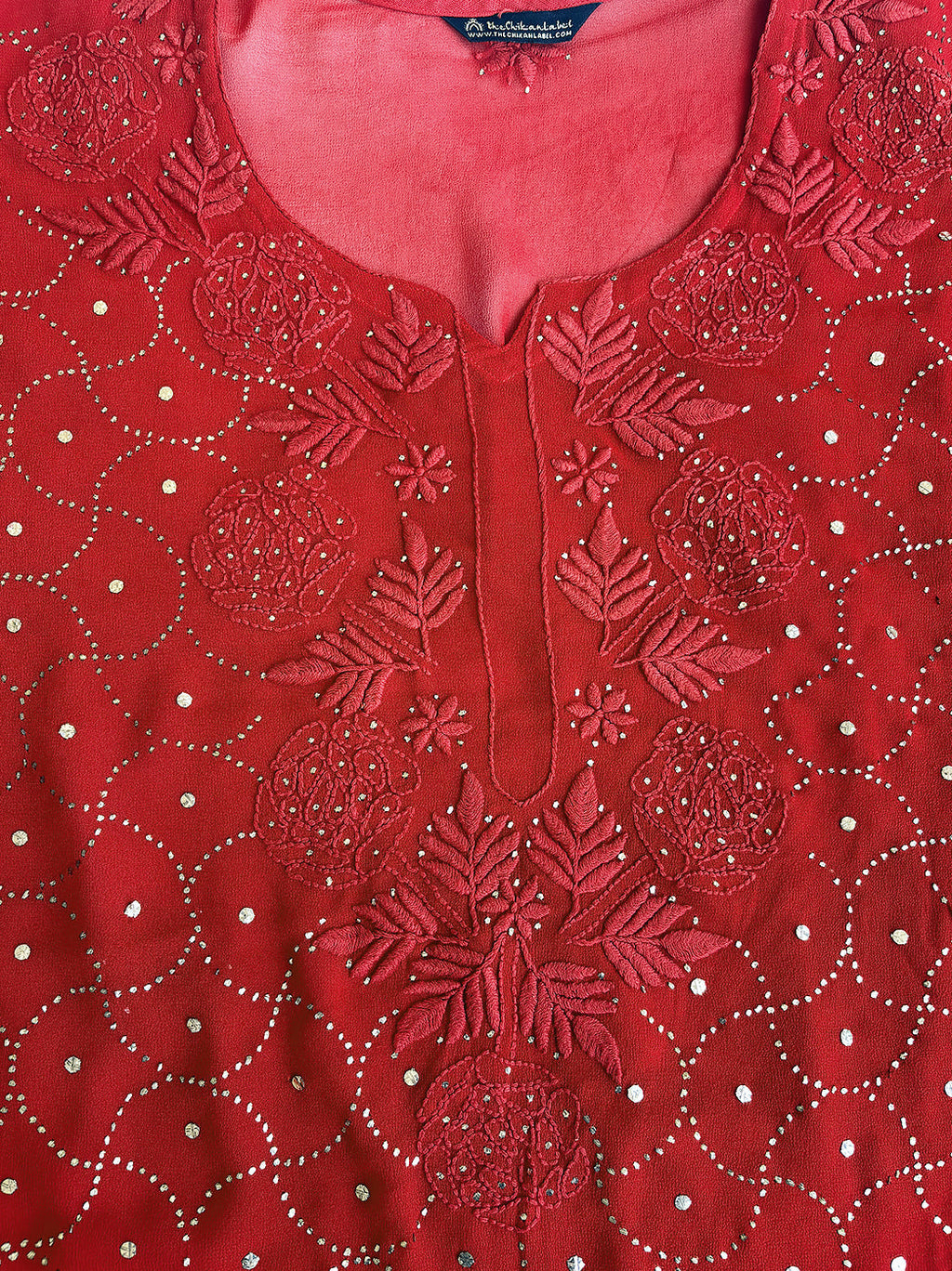 Red Viscose Chikankari Un-Stitched Kurti Piece with Dupatta