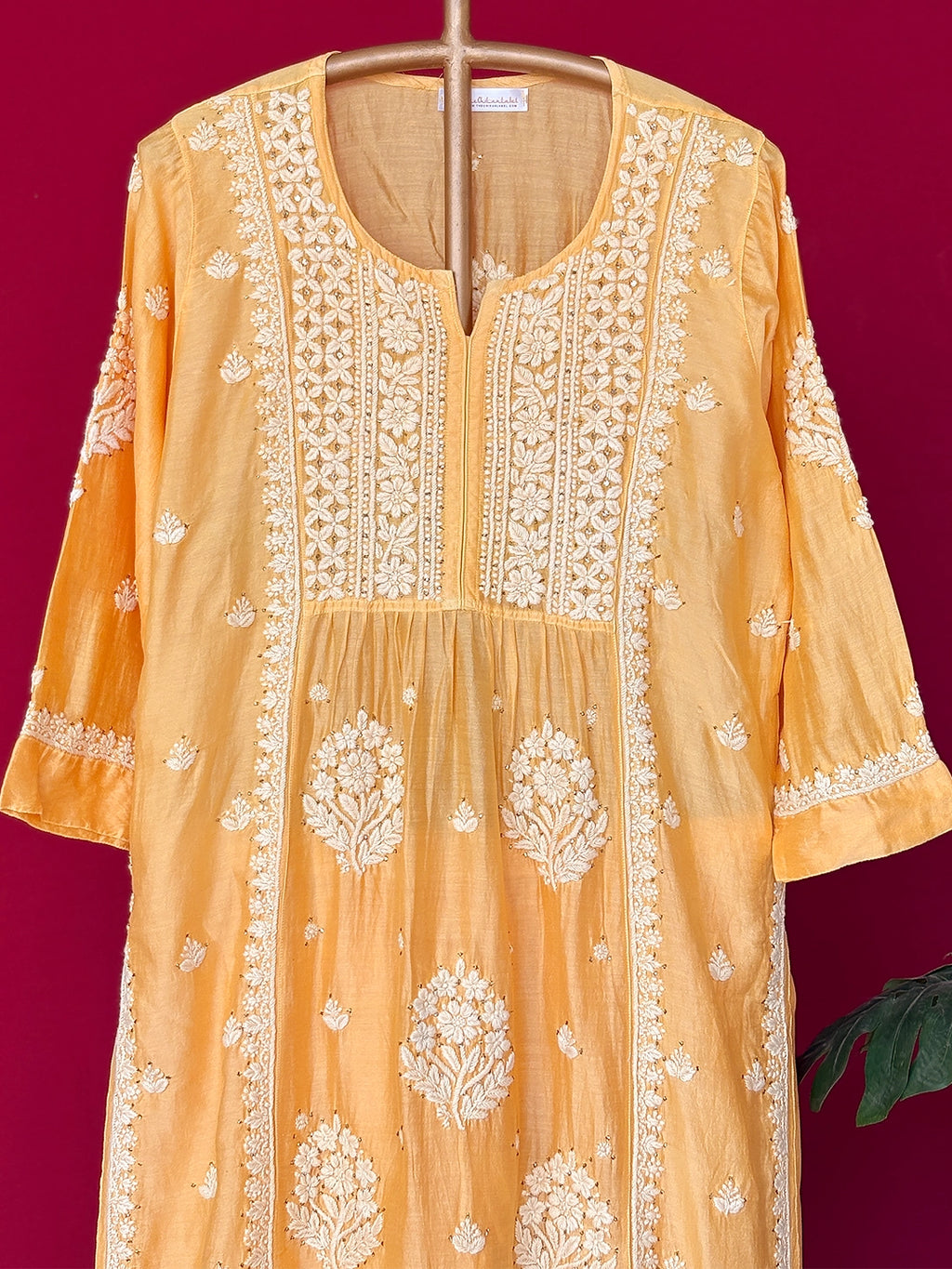 Rida Chanderi Chikankari Kurta Set - Yellow