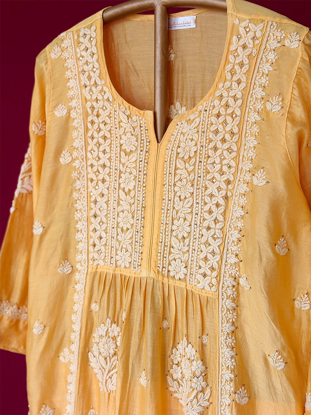 Rida Chanderi Chikankari Kurta Set - Yellow