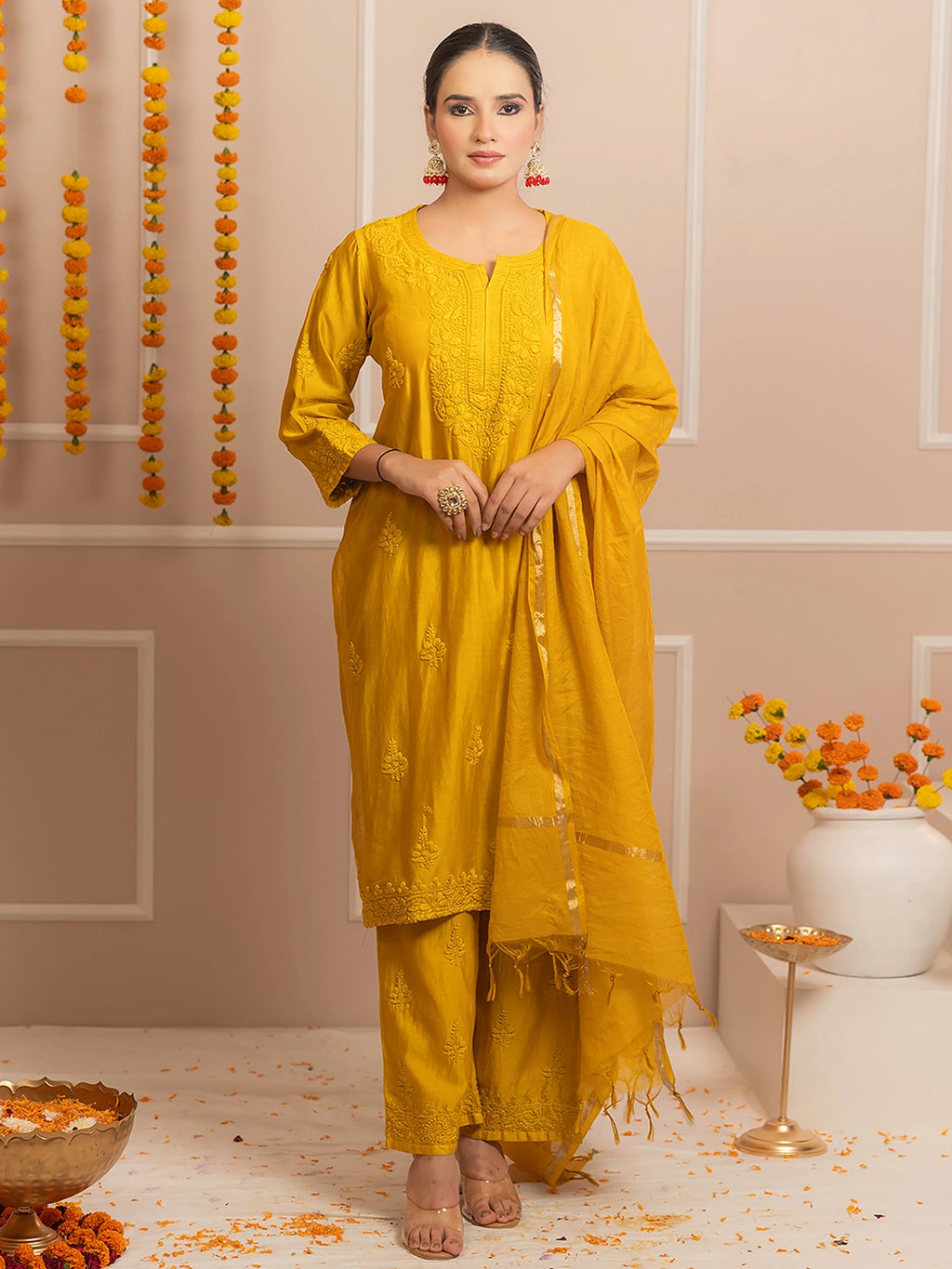 Yellow Riwaayat Chanderi Chikankari Kurta Set