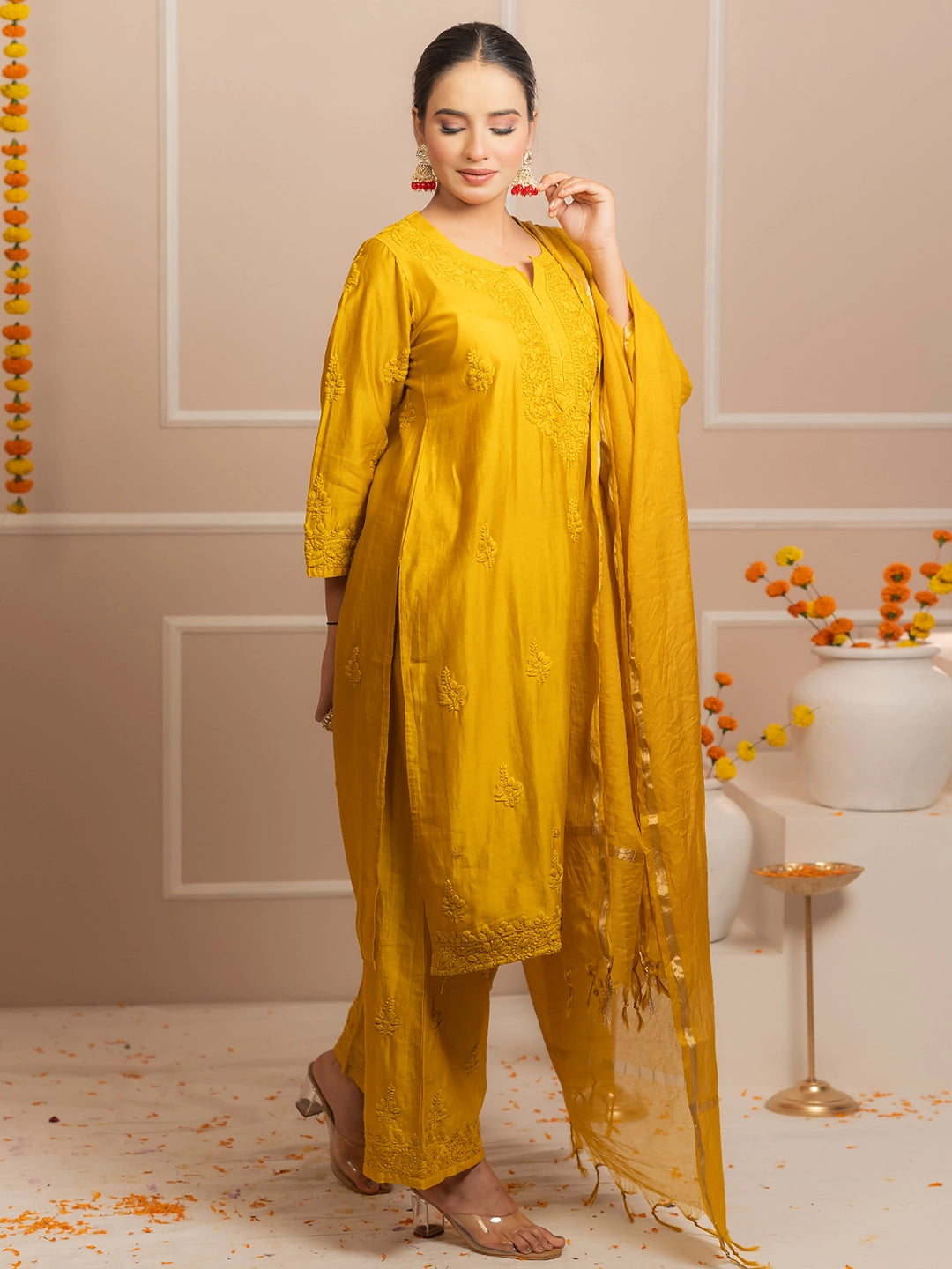 Yellow Riwaayat Chanderi Chikankari Kurta Set