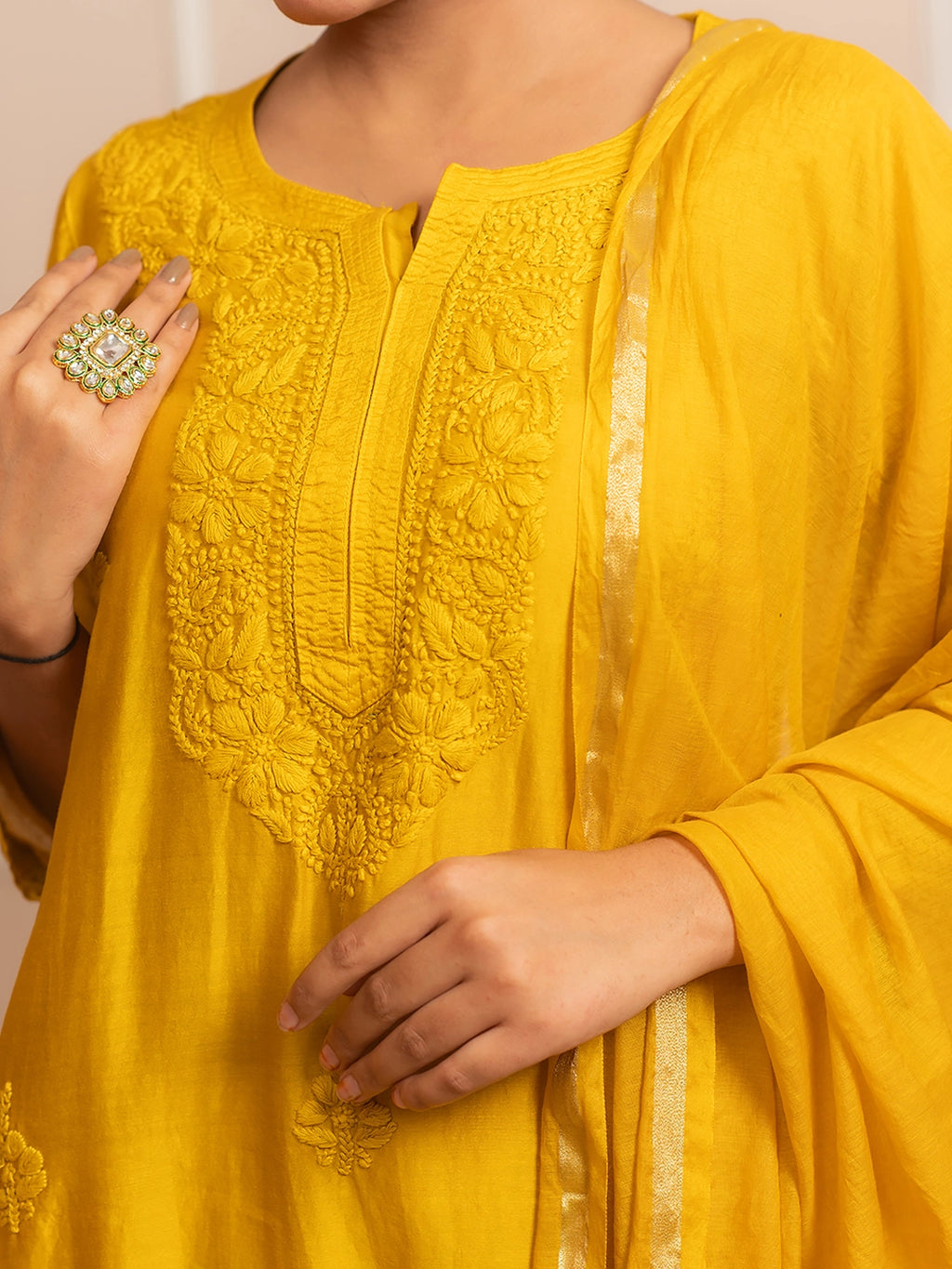 Yellow Riwaayat Chanderi Chikankari Kurta Set