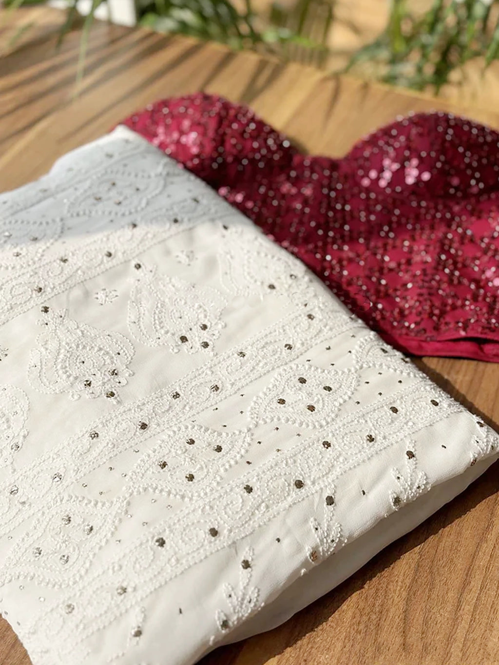 White Rutvi Viscose Chikankari Embroidered Saree