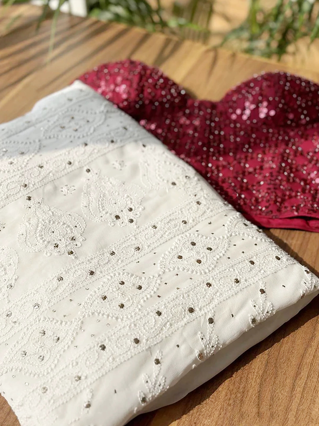 White Rutvi Viscose Chikankari Embroidered Saree