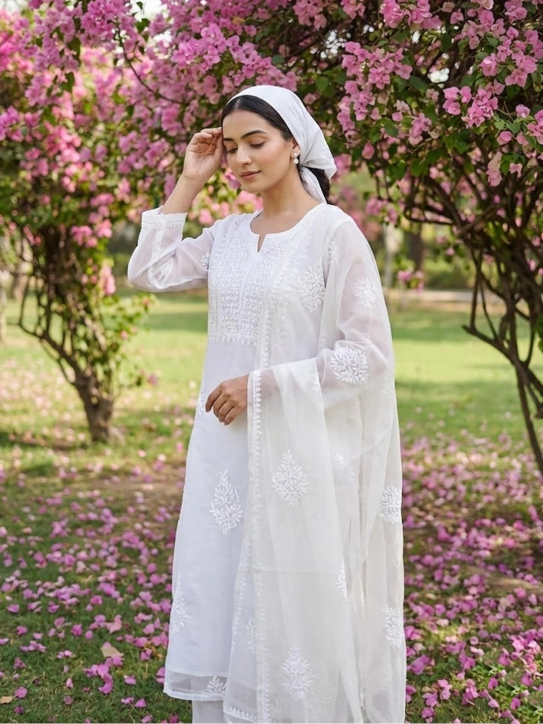 Ryan Organza Chikankari Kurta - White