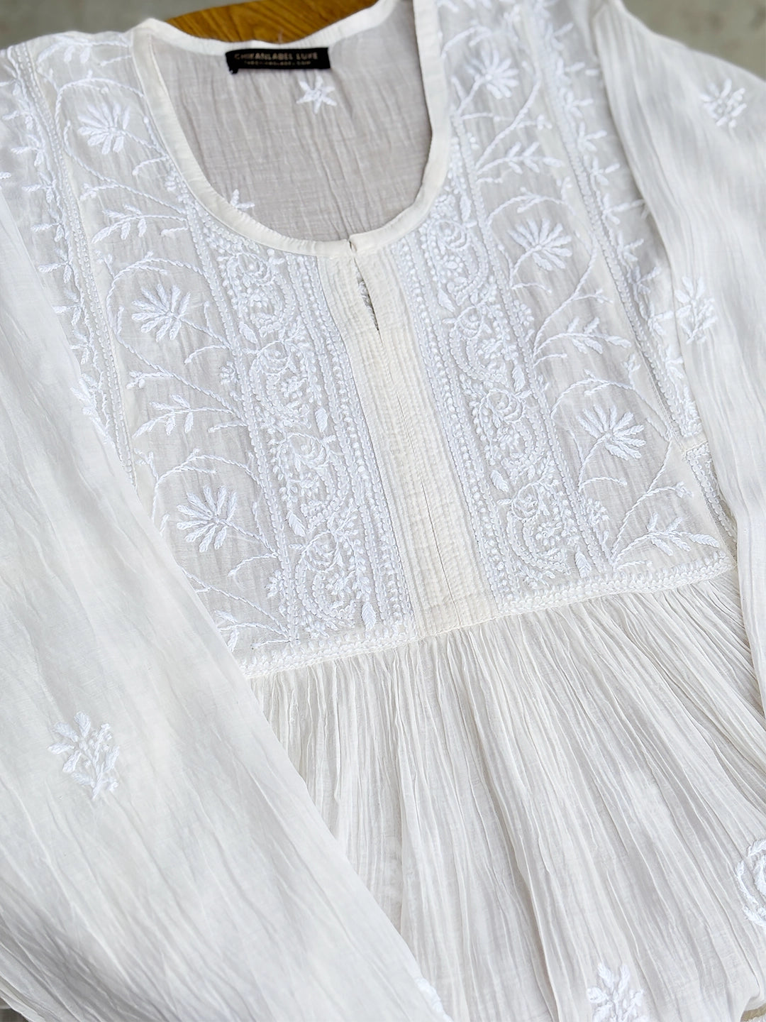 Sahiba Chikankari Kurti Piece with Dupatta - White