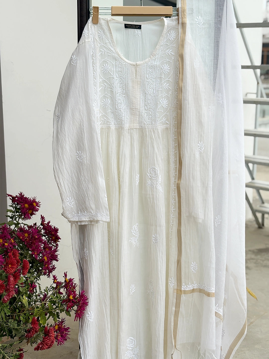 Sahiba Chikankari Kurti Piece with Dupatta - White