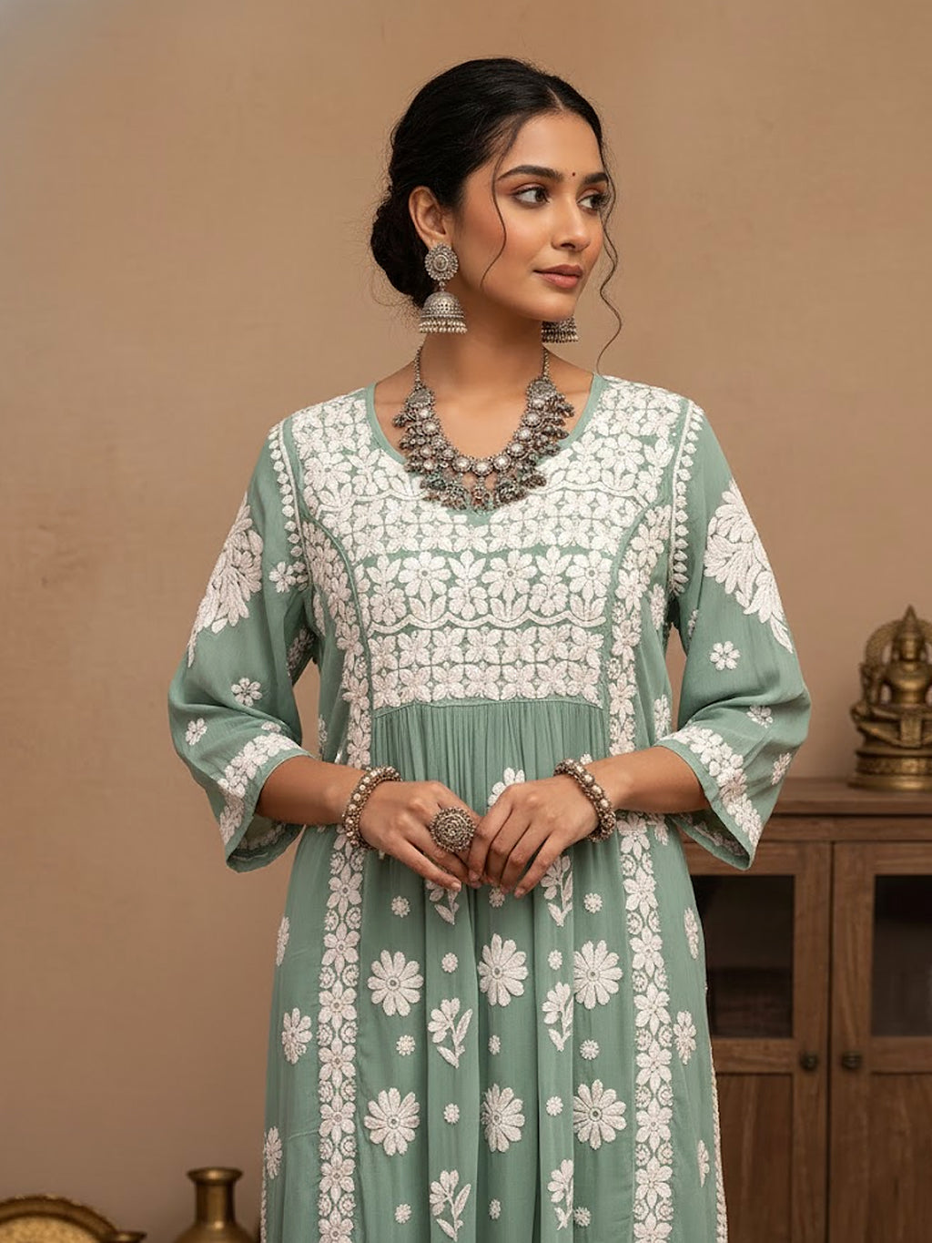 Samina Chikankari Kurta - Green