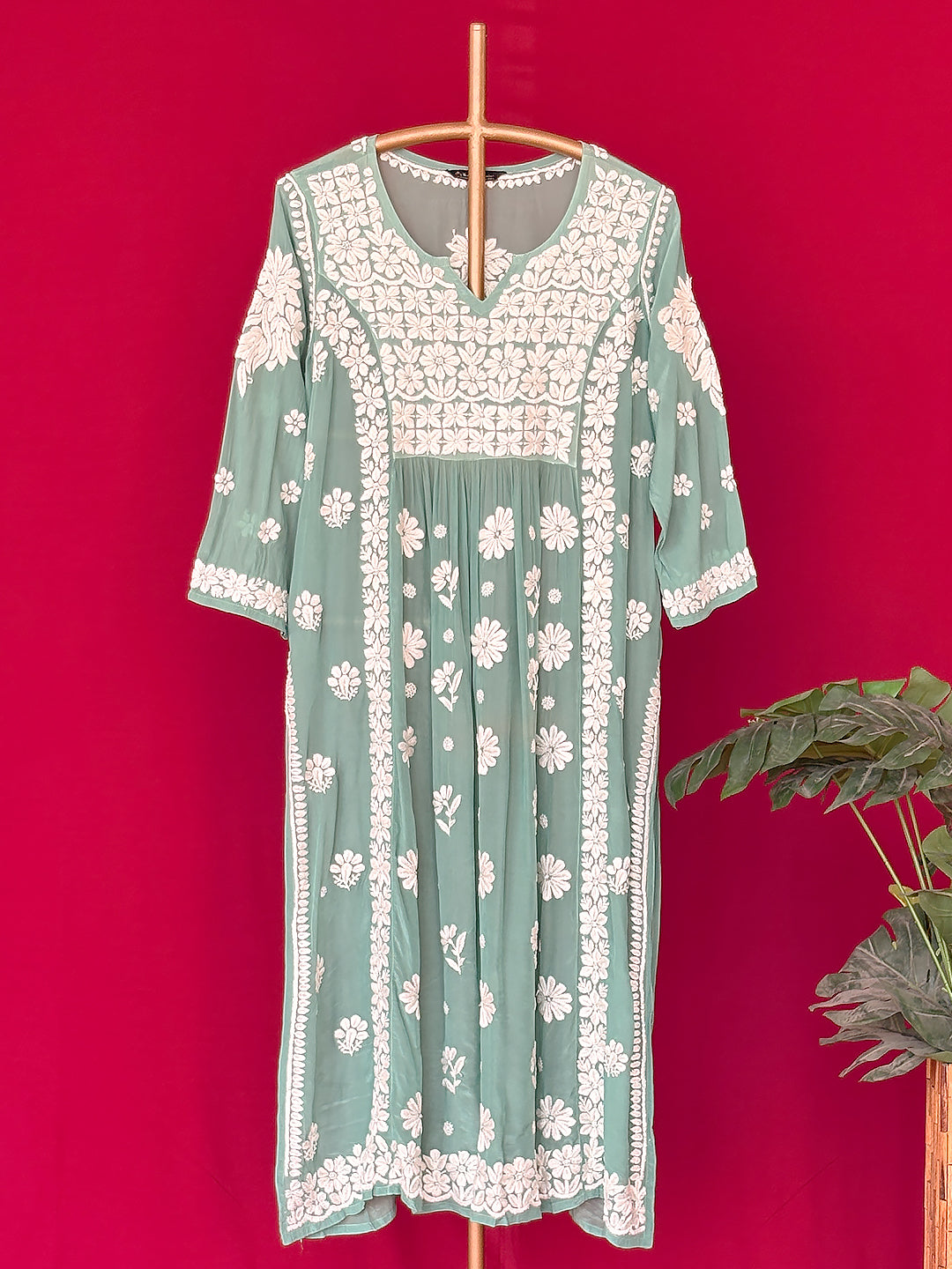 Samina Chikankari Kurta - Green