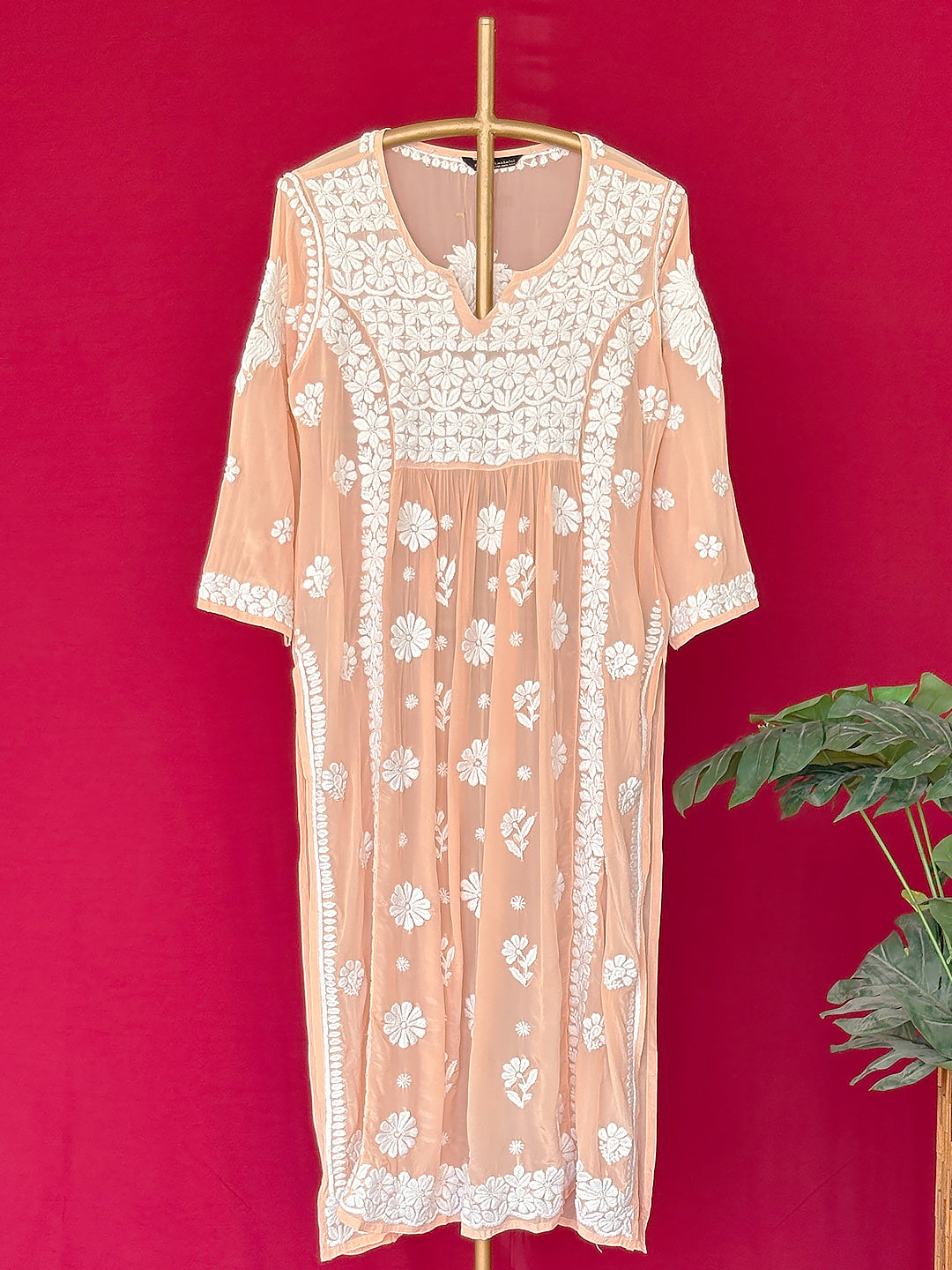 Samina Chikankari Kurta - Peach