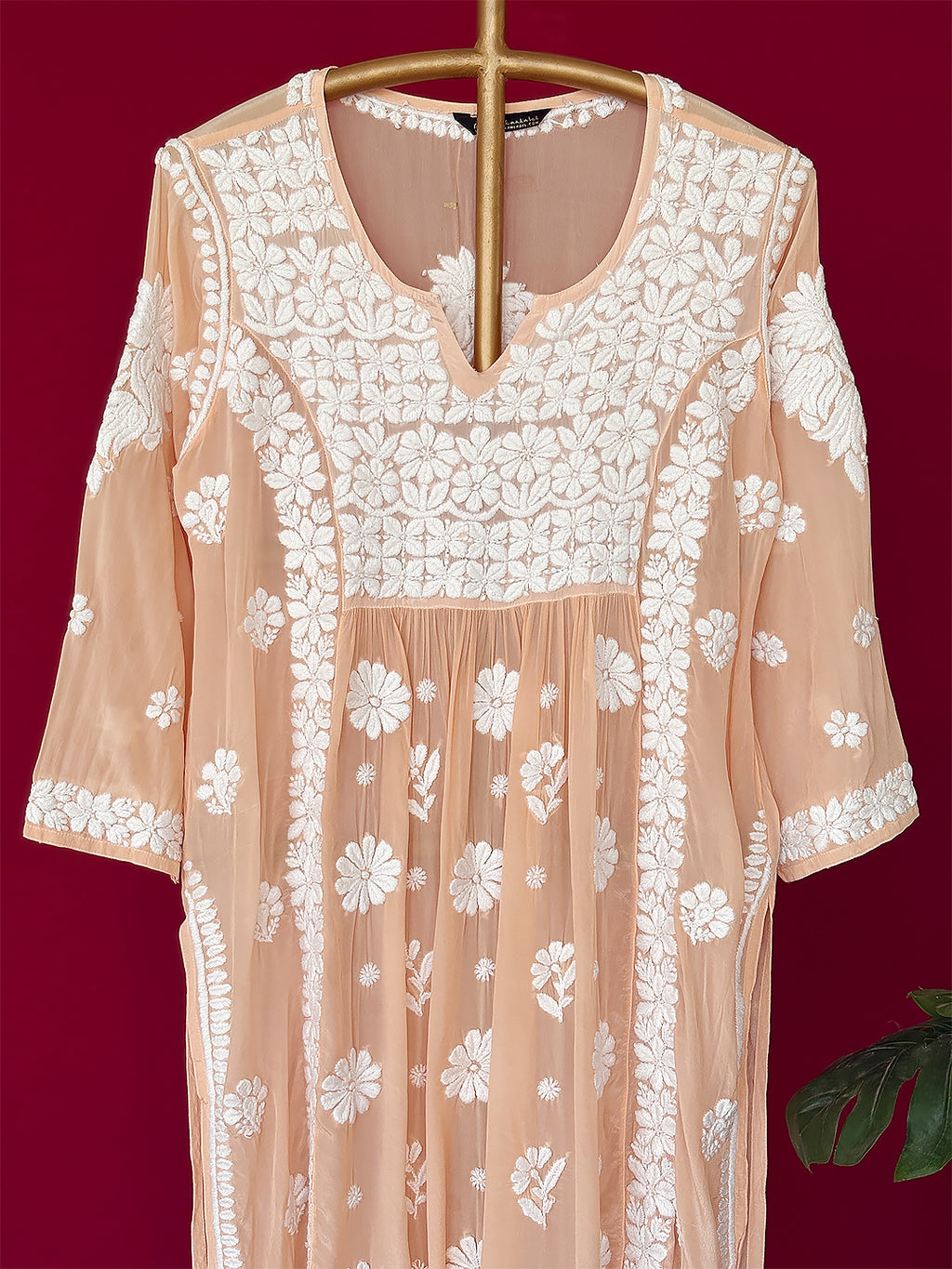 Samina Chikankari Kurta - Peach