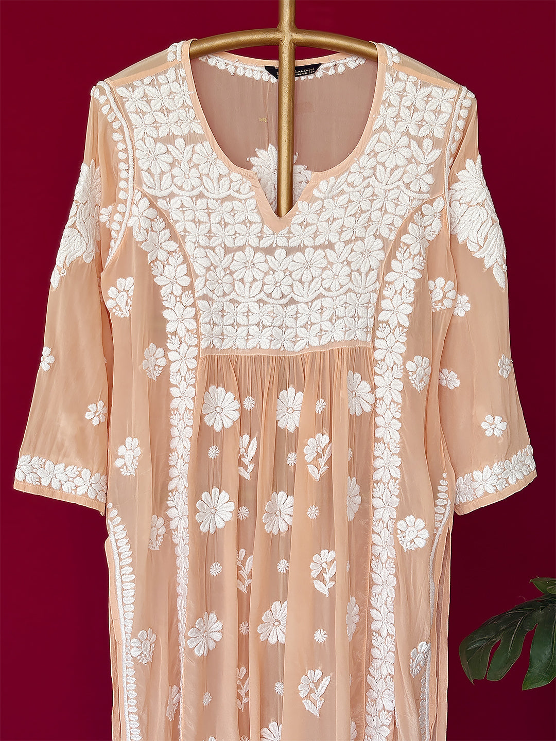 Samina Chikankari Kurta - Peach