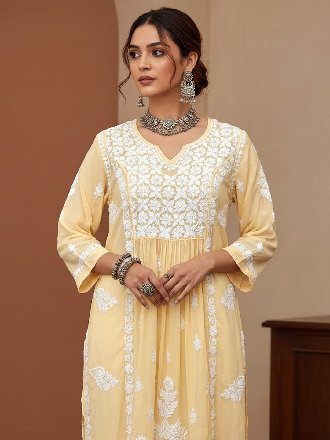 Samina Chikankari Kurta - Yellow
