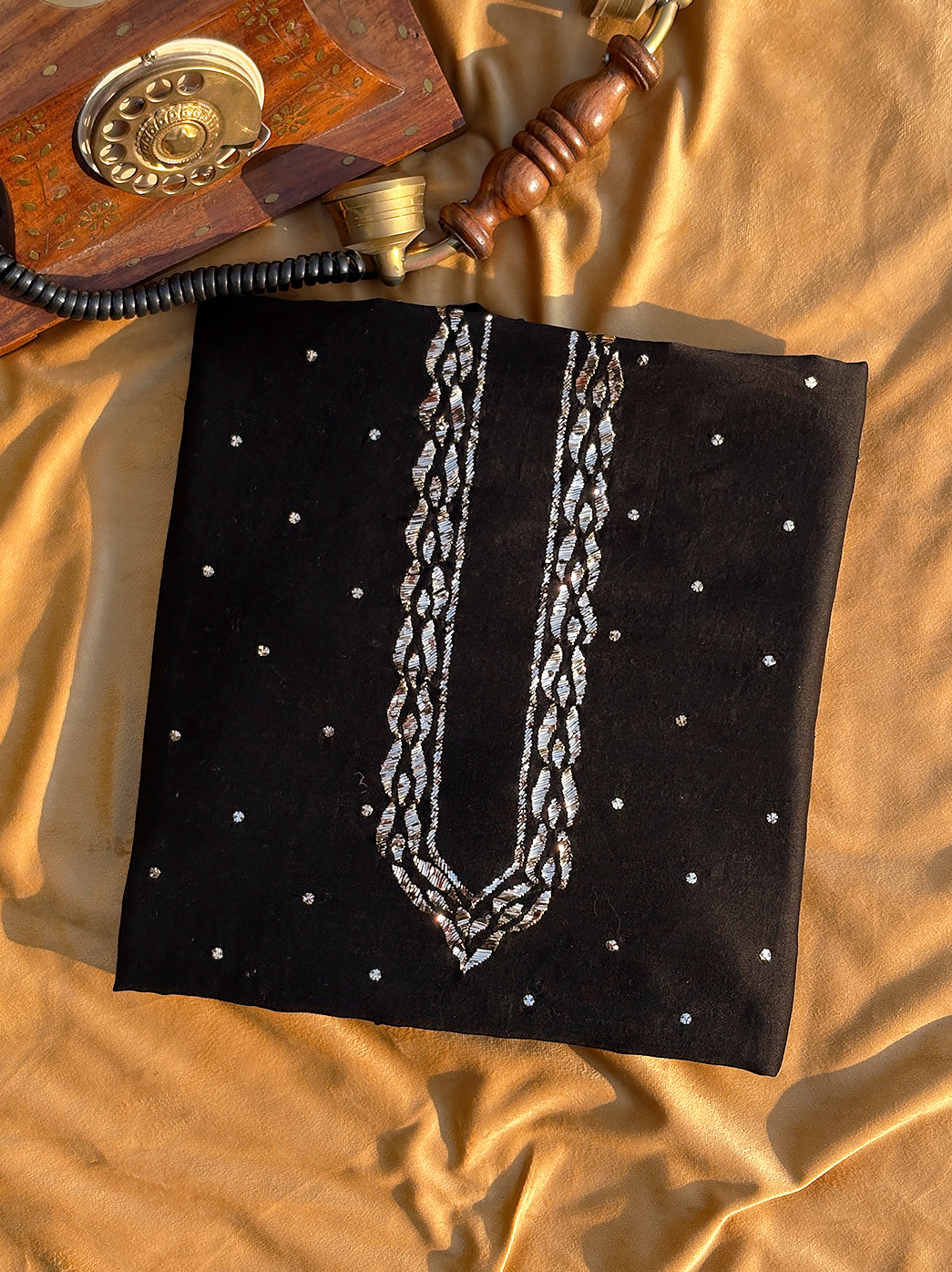 Sarth Chanderi Unstitched Chikankari Men's Kurta - Black