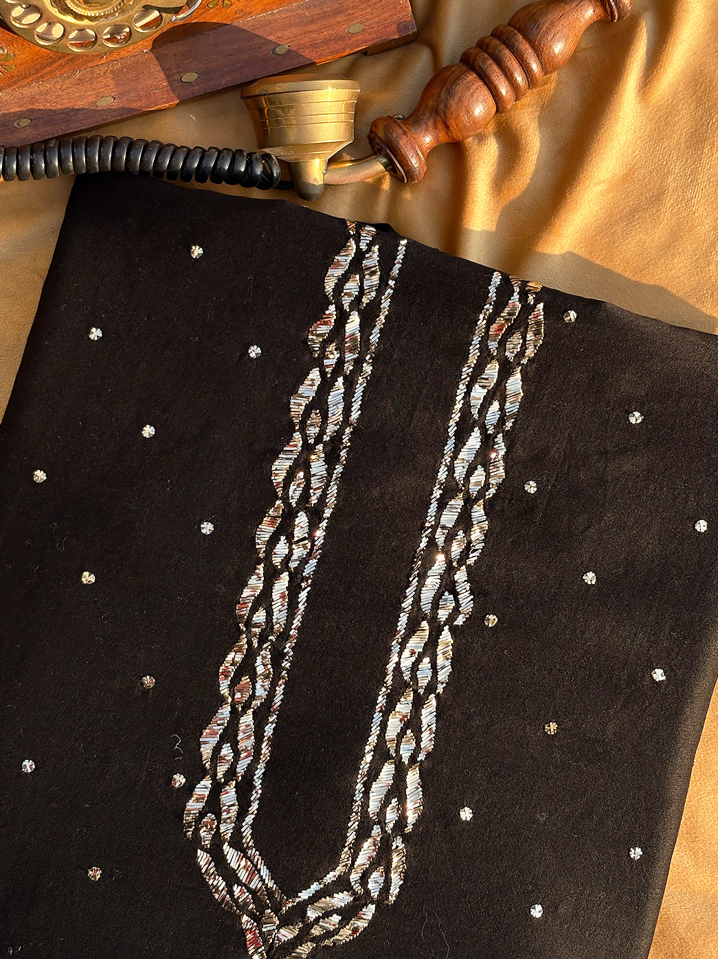 Sarth Chanderi Unstitched Chikankari Men's Kurta - Black