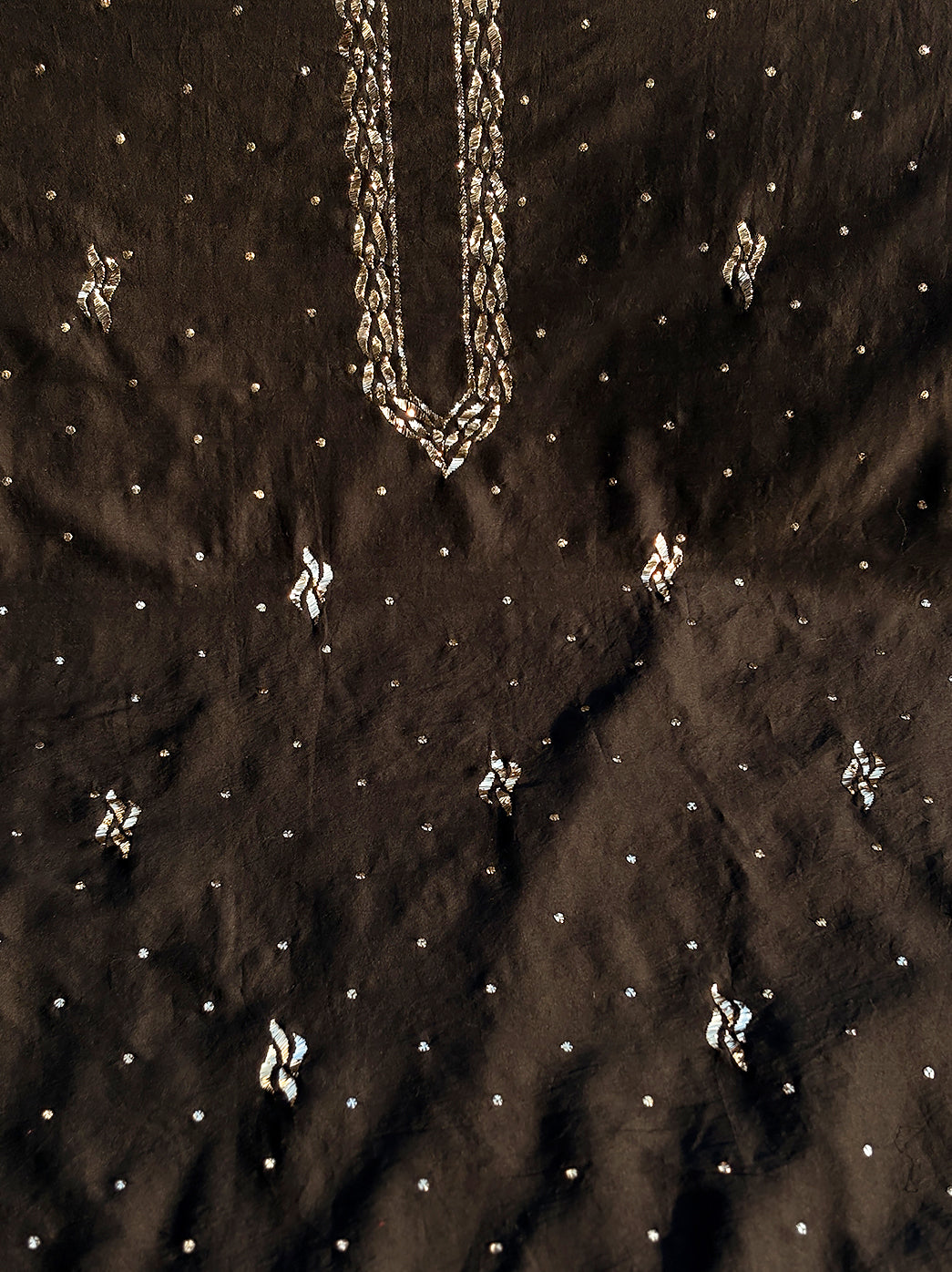 Sarth Chanderi Unstitched Chikankari Men's Kurta - Black