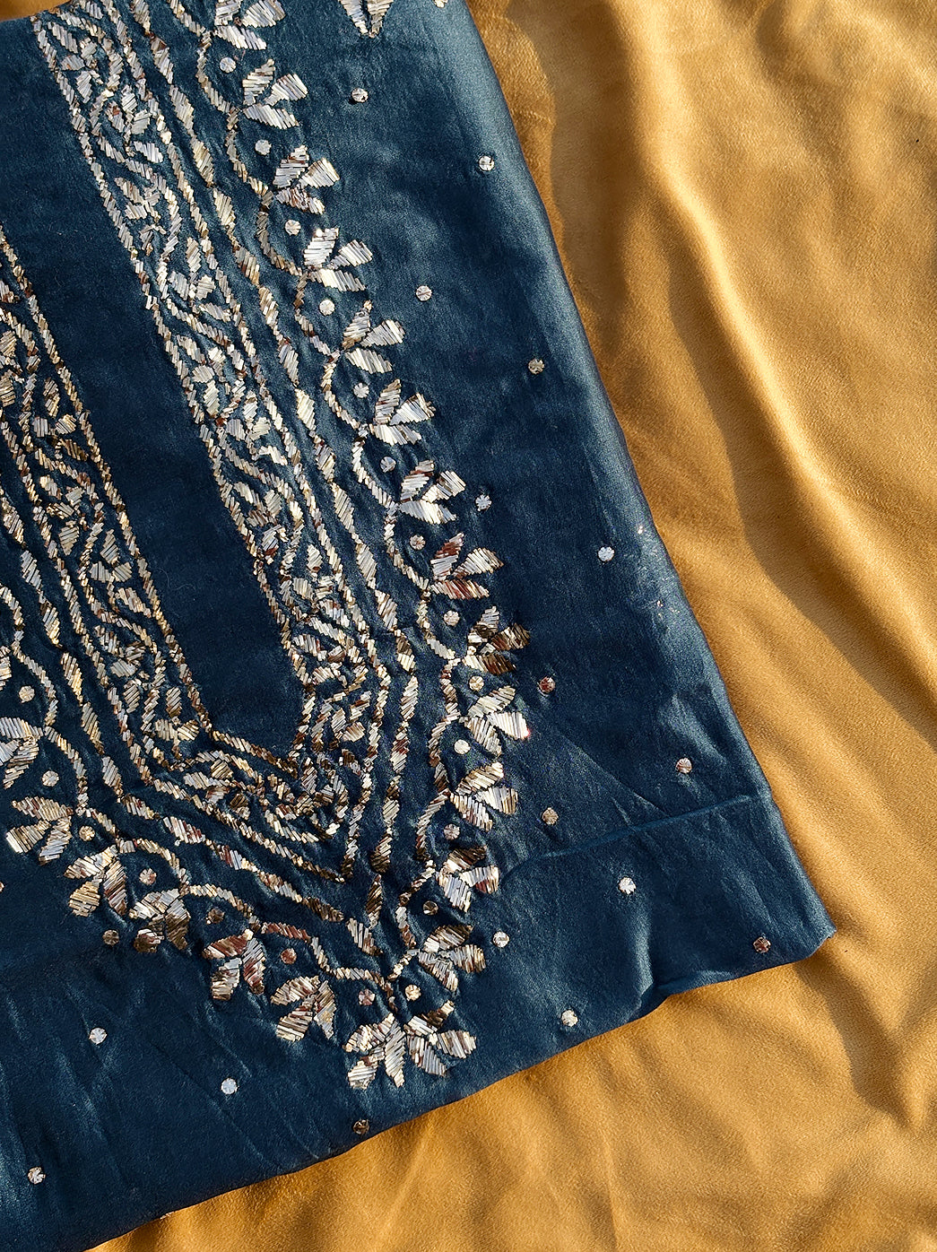 Sarth Chanderi Unstitched Chikankari Men's Kurta - Blue