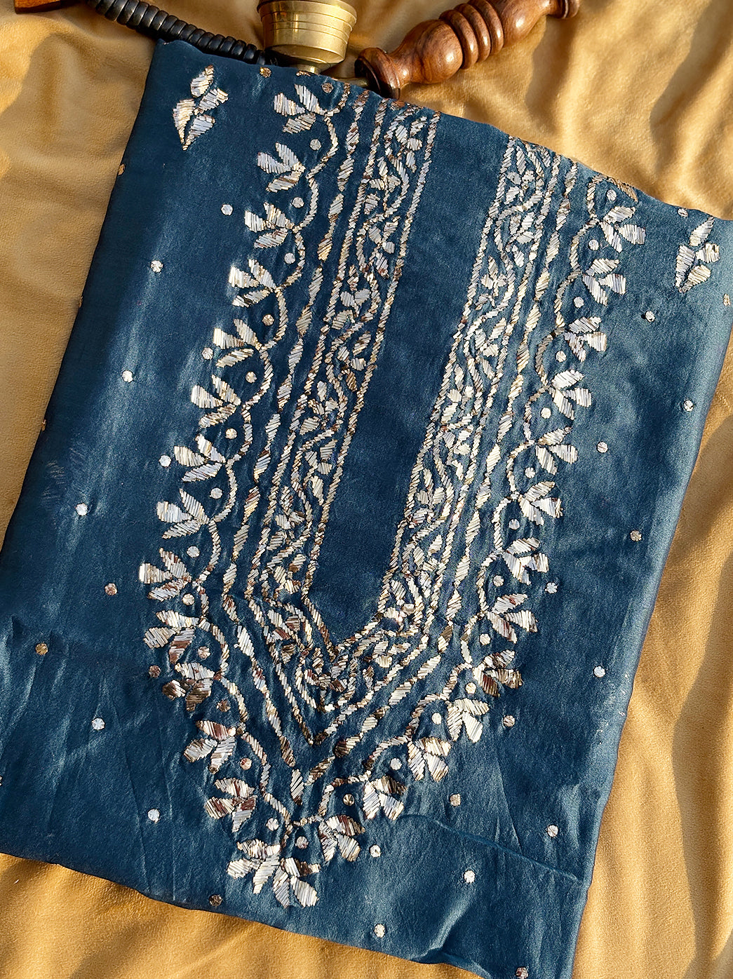 Sarth Chanderi Unstitched Chikankari Men's Kurta - Blue