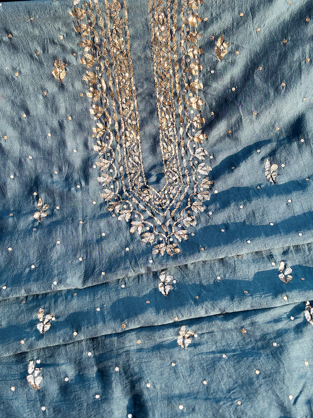 Sarth Chanderi Unstitched Chikankari Men's Kurta - Blue