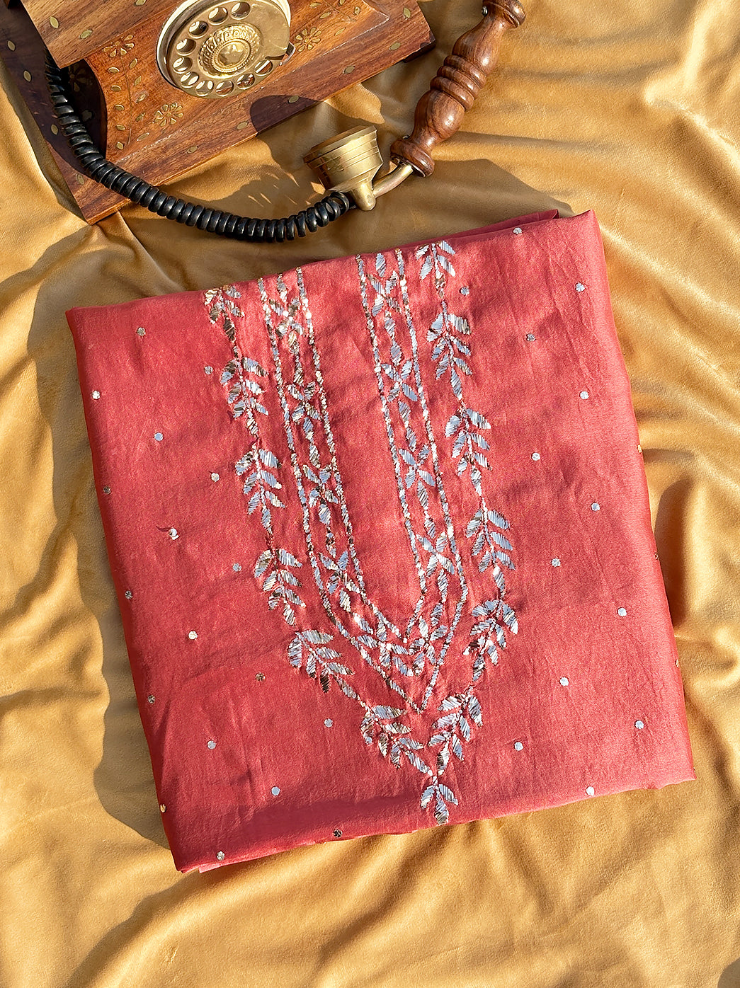 Sarth Chanderi Unstitched Chikankari Men's Kurta - Peach