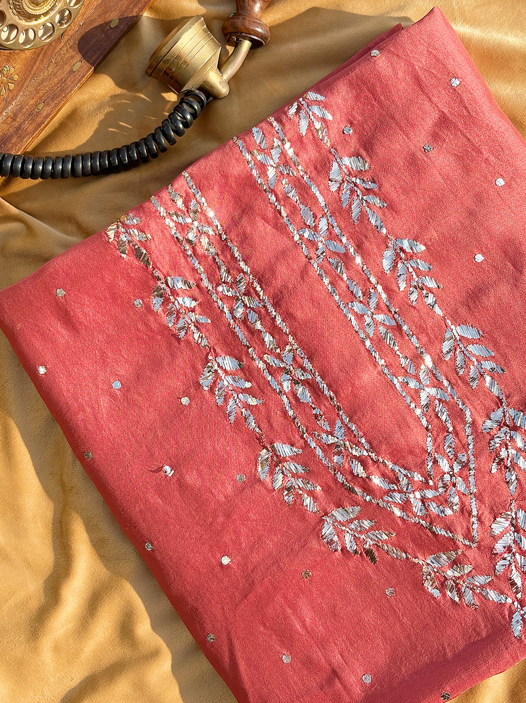 Sarth Chanderi Unstitched Chikankari Men's Kurta - Peach
