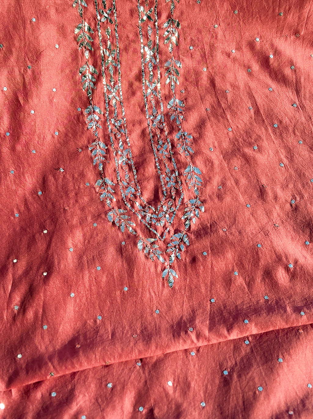 Sarth Chanderi Unstitched Chikankari Men's Kurta - Peach