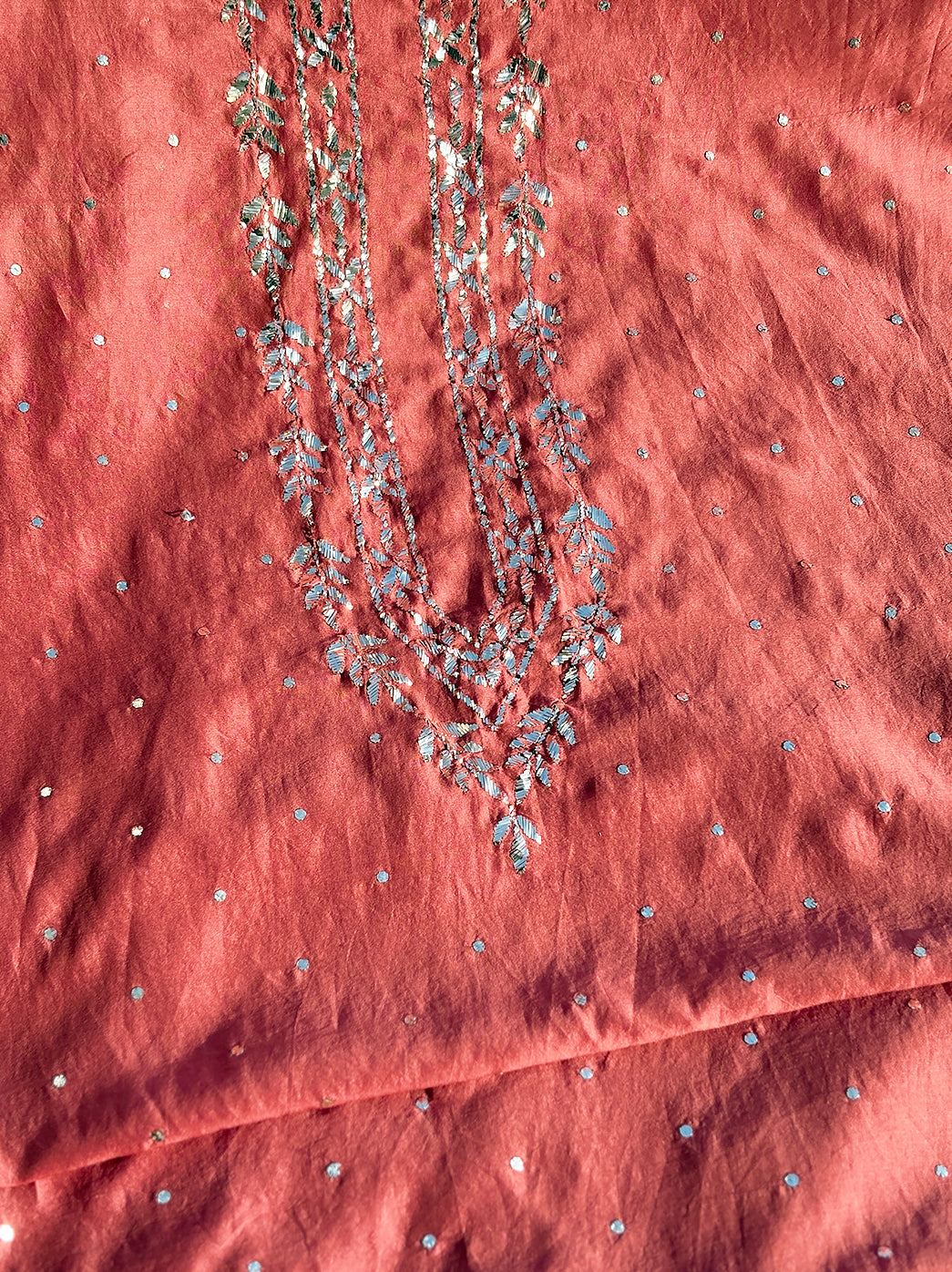 Sarth Chanderi Unstitched Chikankari Men's Kurta - Peach