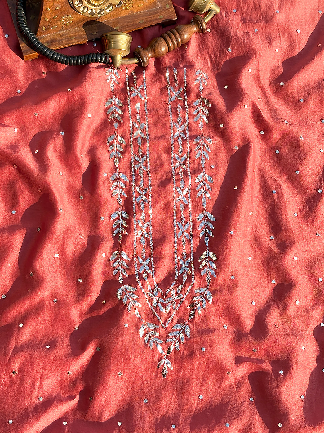 Sarth Chanderi Unstitched Chikankari Men's Kurta - Peach