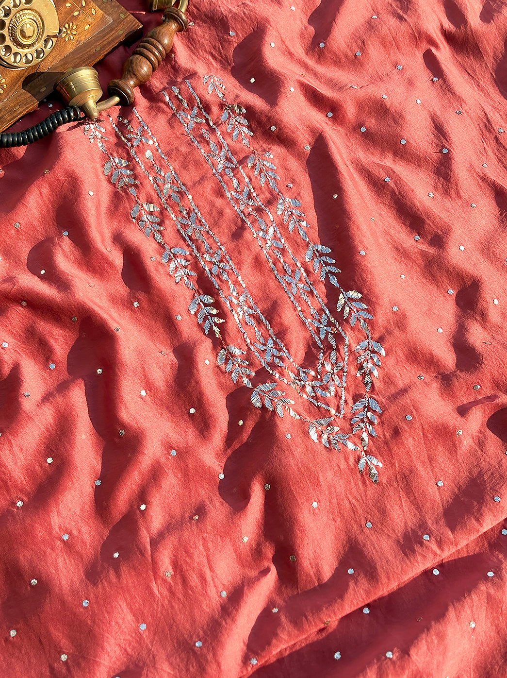 Sarth Chanderi Unstitched Chikankari Men's Kurta - Peach