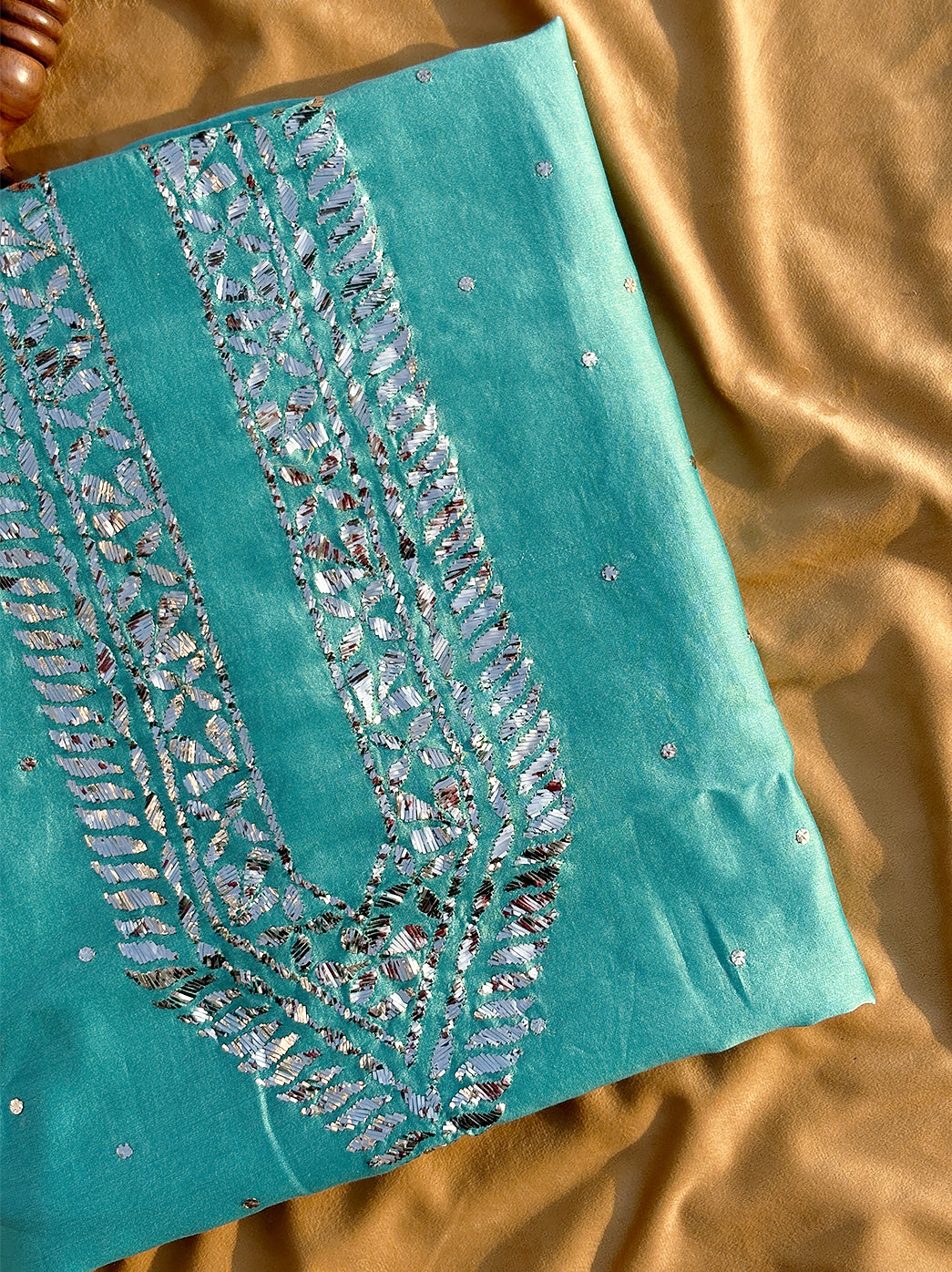 Sarth Chanderi Unstitched Chikankari Men's Kurta - Sea Green