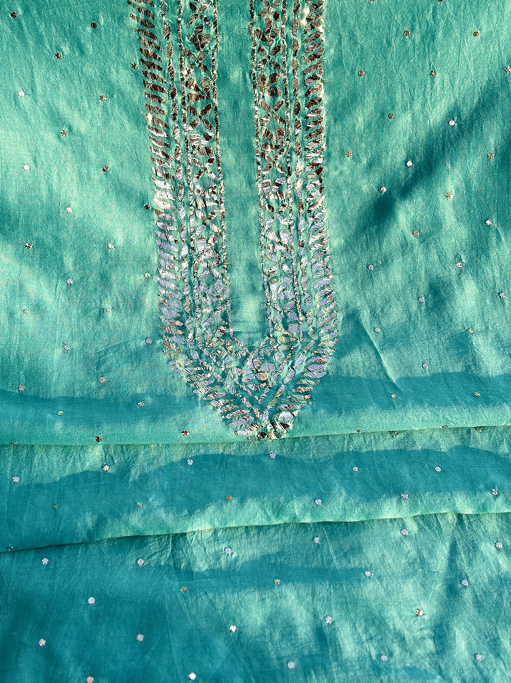 Sarth Chanderi Unstitched Chikankari Men's Kurta - Sea Green