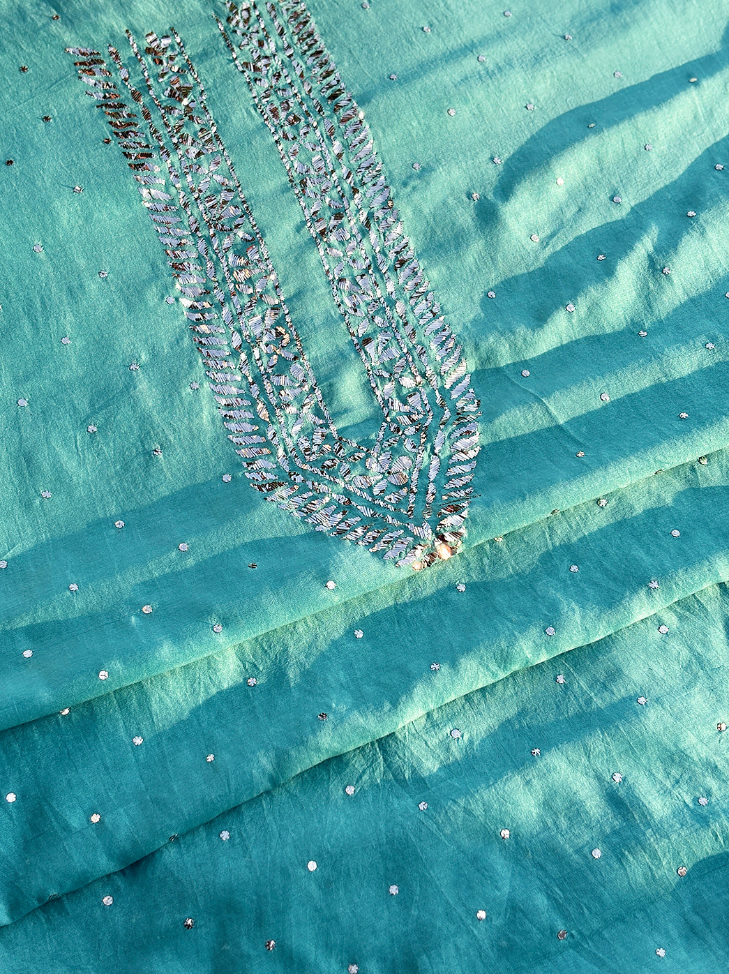 Sarth Chanderi Unstitched Chikankari Men's Kurta - Sea Green