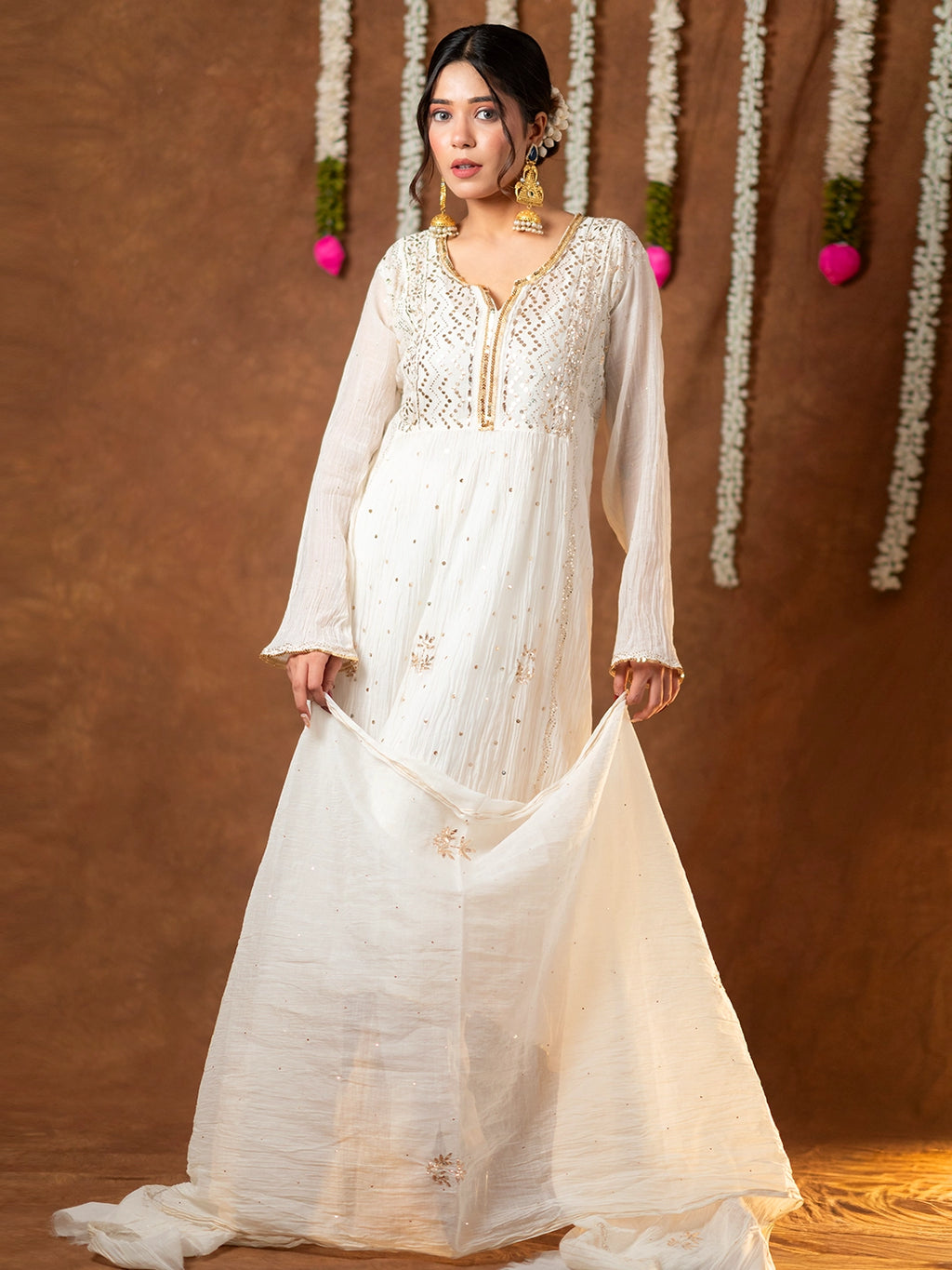 White Arzoo Mul Chanderi Chikankari Kurta Set