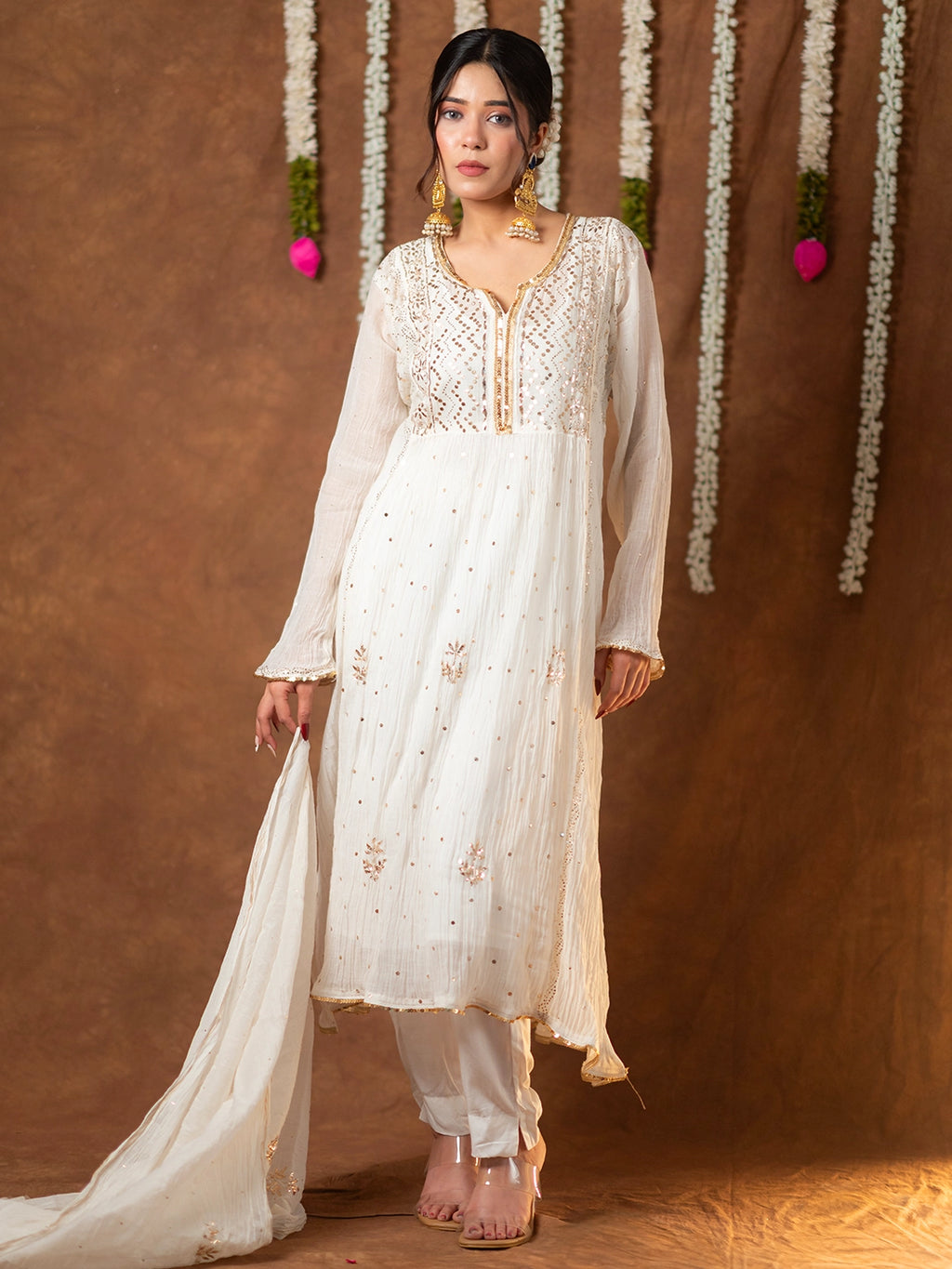 White Arzoo Mul Chanderi Chikankari Kurta Set
