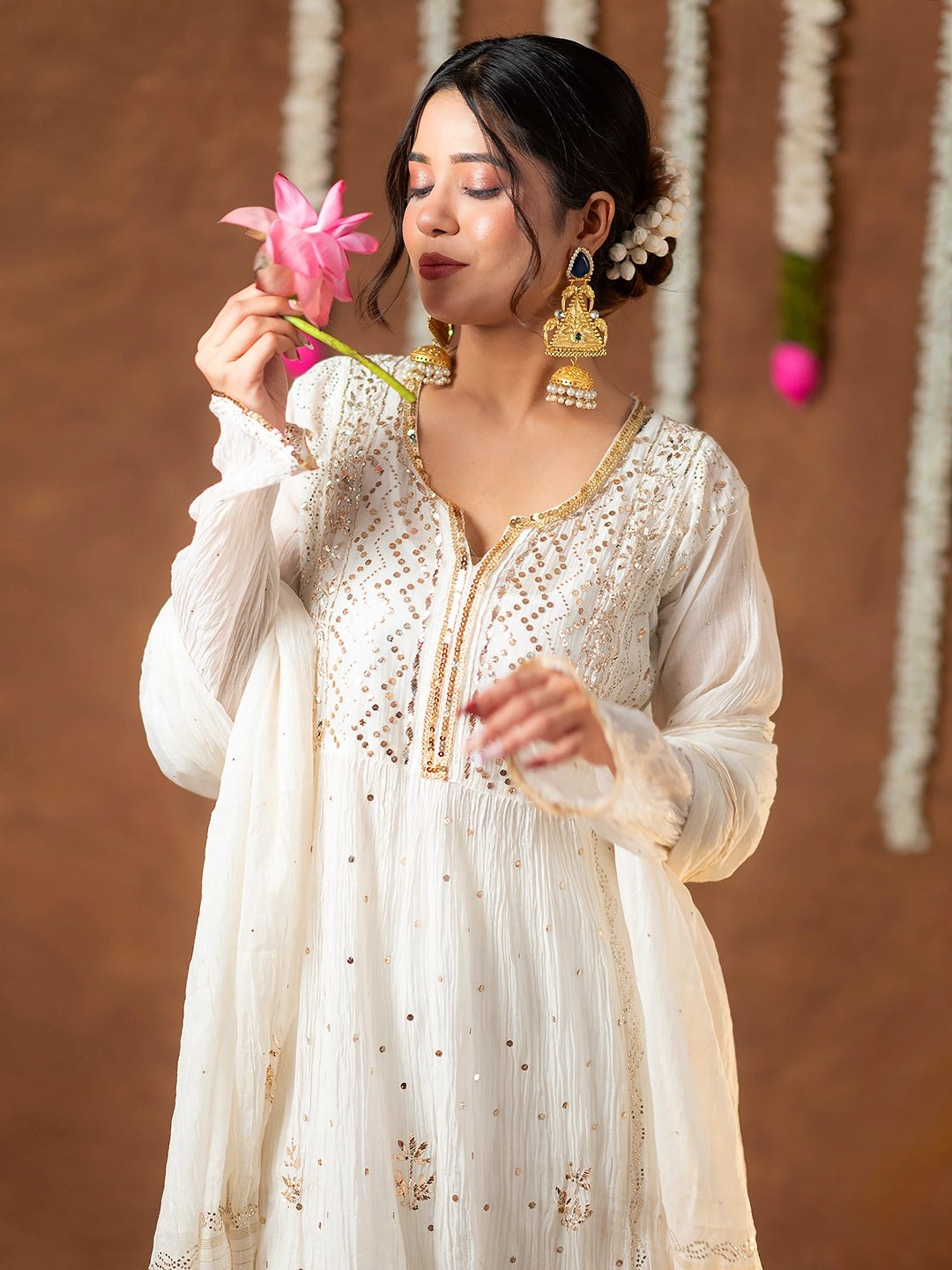 White Arzoo Mul Chanderi Chikankari Kurta Set