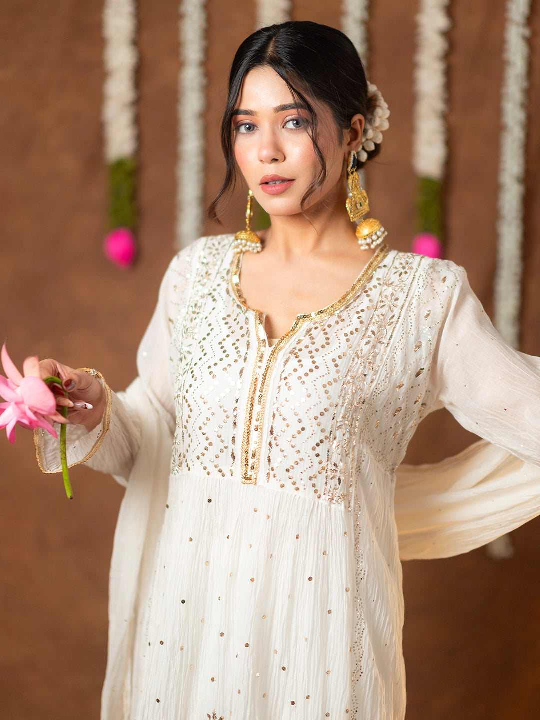 White Arzoo Mul Chanderi Chikankari Kurta Set