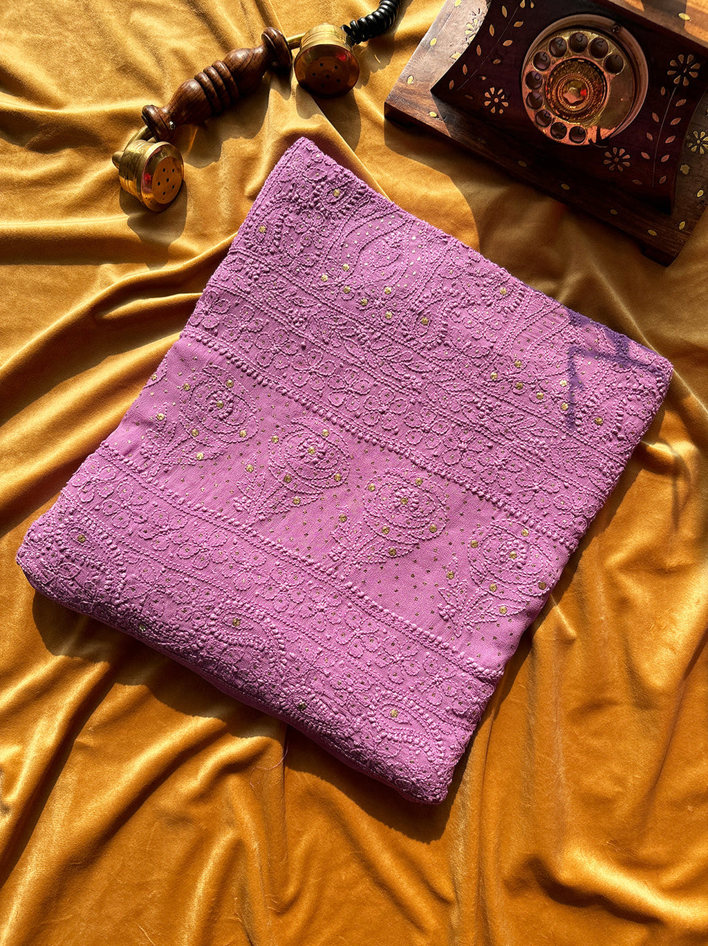 “Unstitched viscose chikankari kurti piece with dupatta featuring handcrafted Lucknowi embroidery and mirror work”