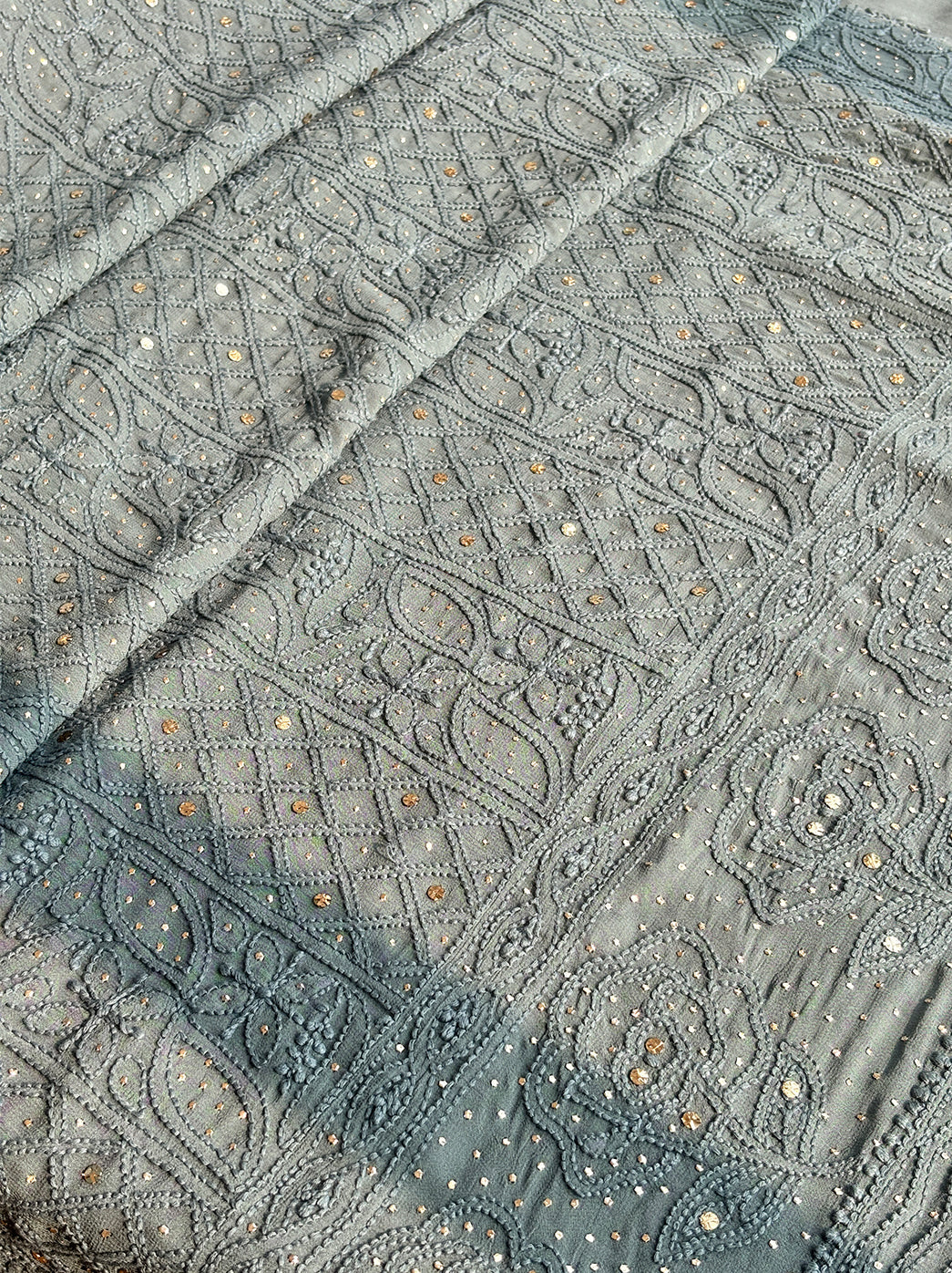 Unstitched chikankari kurta fabric in viscose with hand-embroidered detailing and mirror highlights