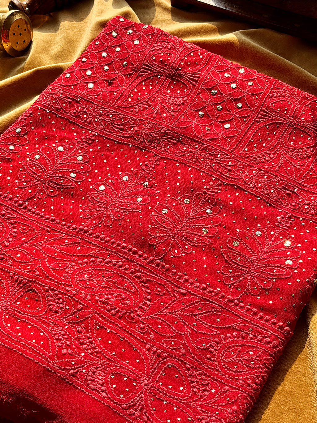 Viscose chikankari kurti material with dupatta showcasing hand embroidery and mirror embellishments