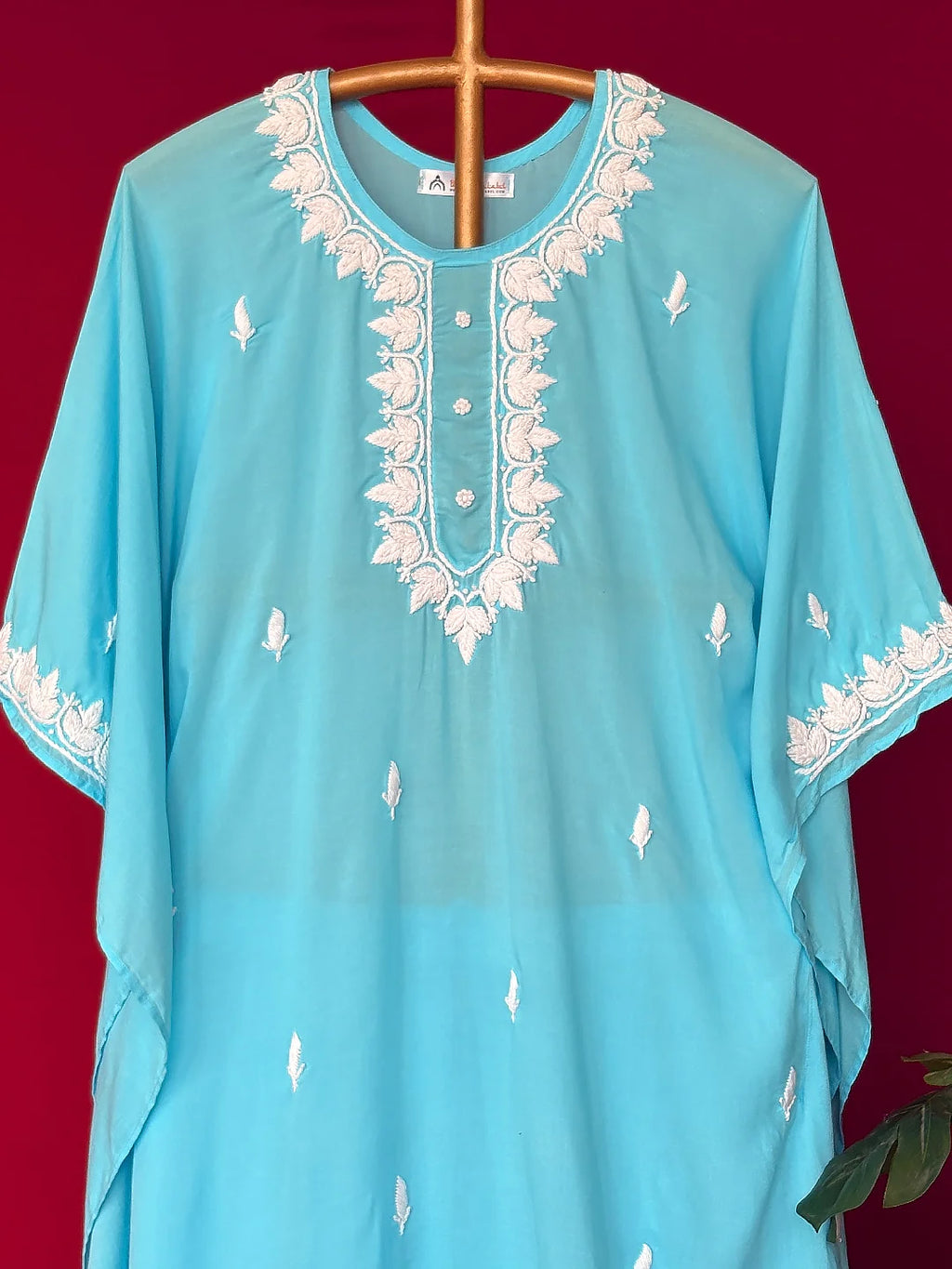 Sky Blue Adda Modal Chikankari Kaftan Kurta Set